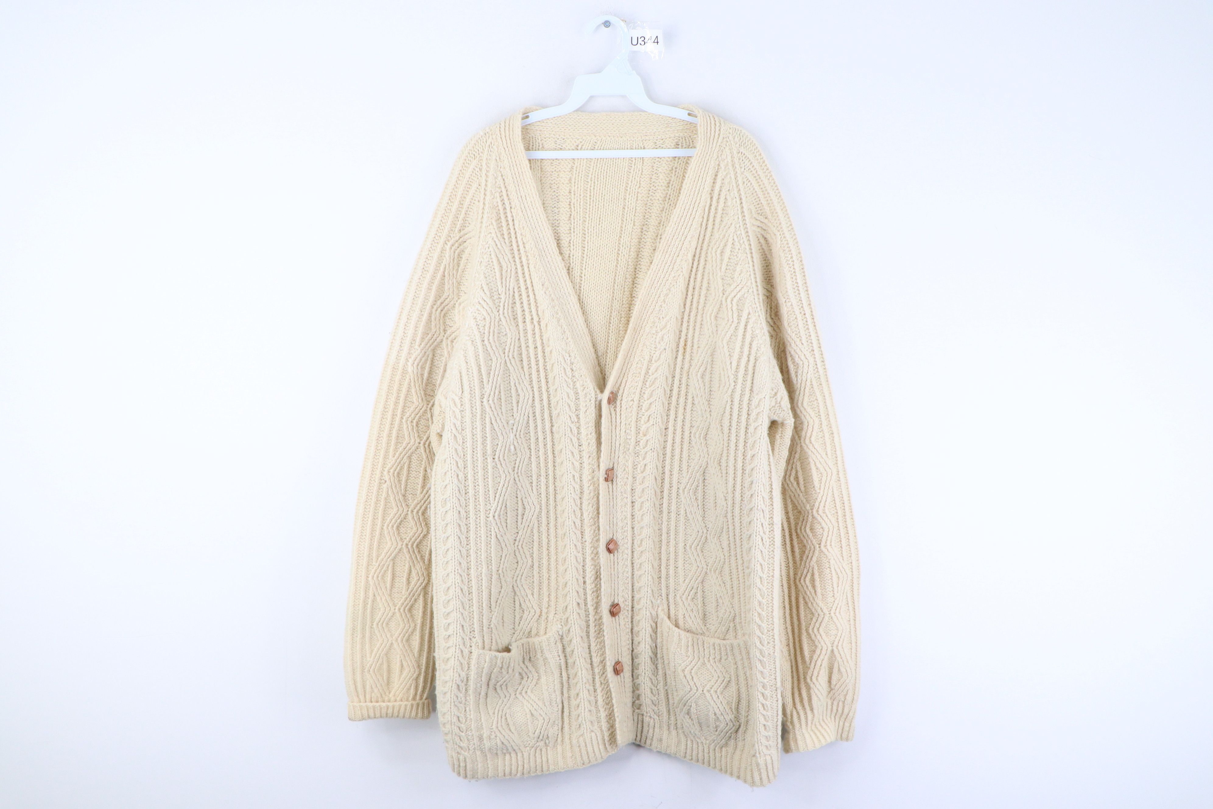 Vintage Vintage 50s Rockabilly Cowichan Wool Cardigan Sweater Cream Size US XXL / EU 58 / 5 - 1 Thumbnail