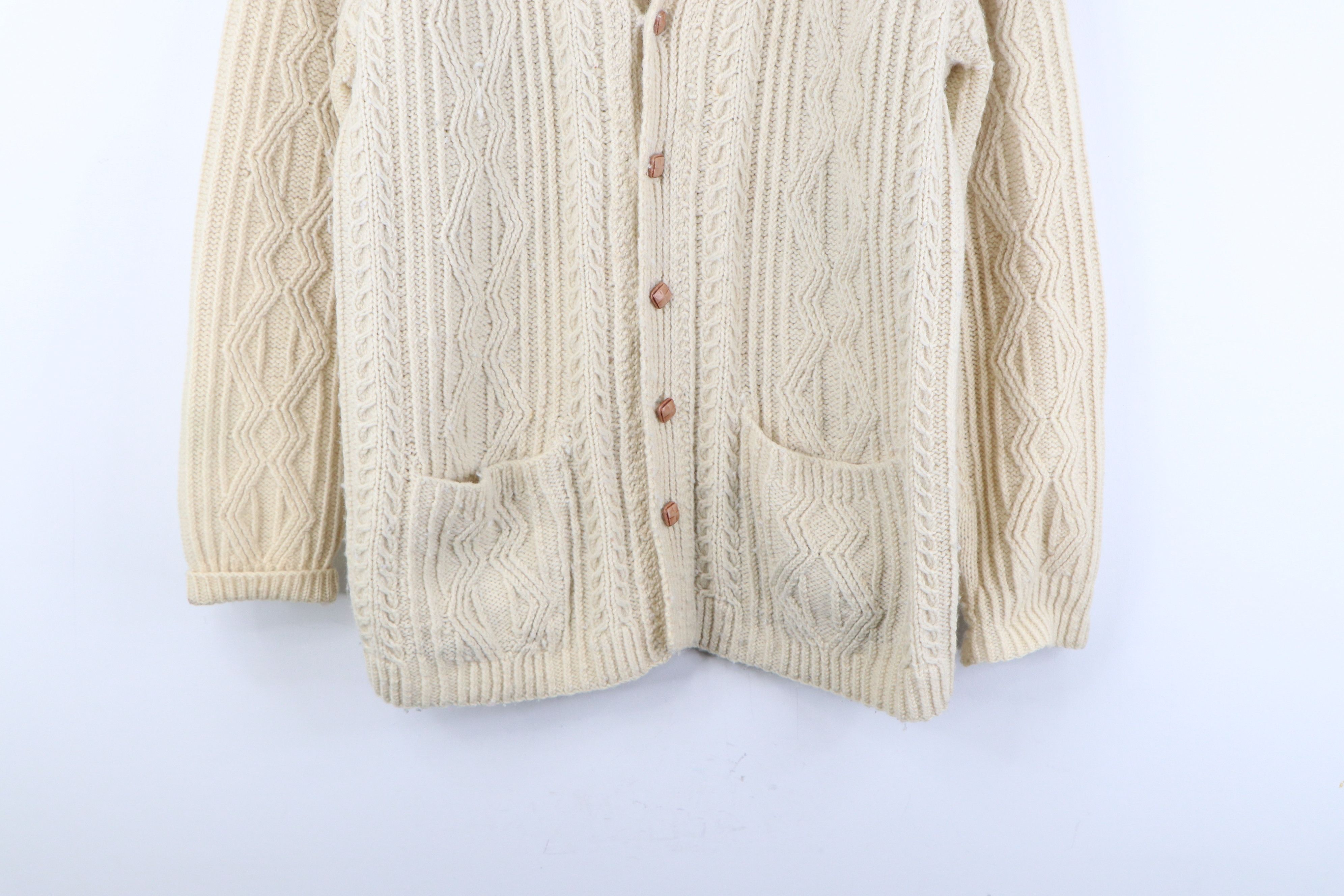 Vintage Vintage 50s Rockabilly Cowichan Wool Cardigan Sweater Cream Size US XXL / EU 58 / 5 - 3 Thumbnail