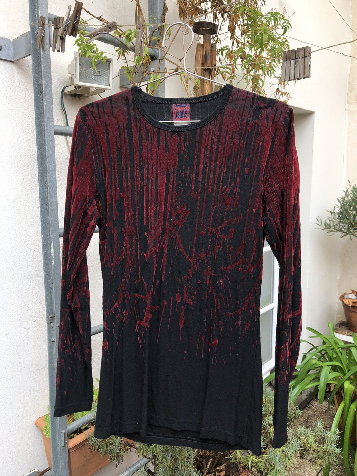 Jean Paul Gaultier JPG velvet blood long sleeve top | Grailed