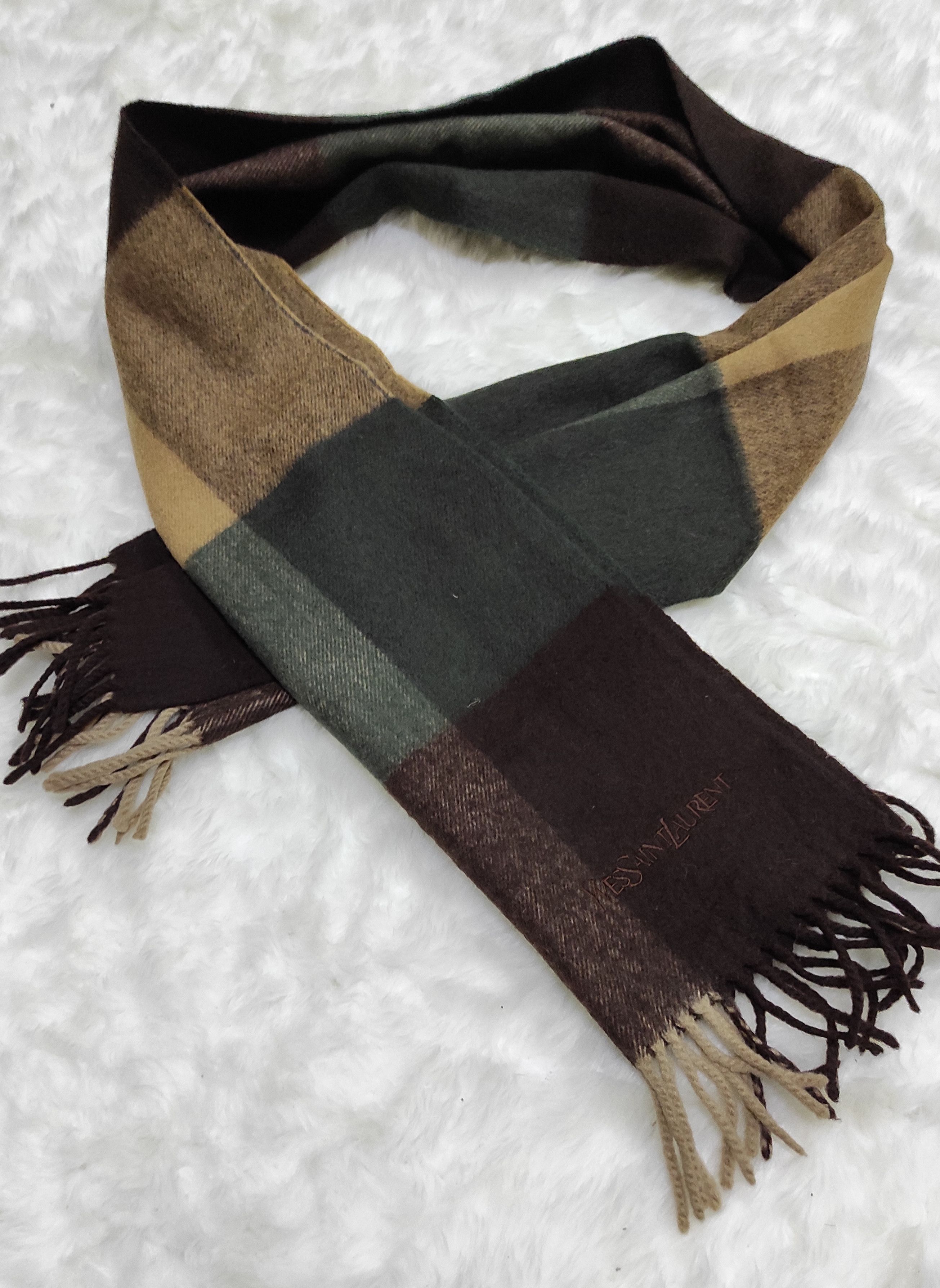 SAINT LAUREN MUFFLER 美品】SAINT LAURENT グレー カシミア マフラー