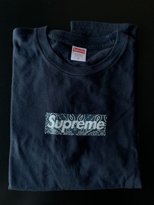 Supreme Supreme Navy Bandana Paisley Box Logo Tee FW19 | Grailed