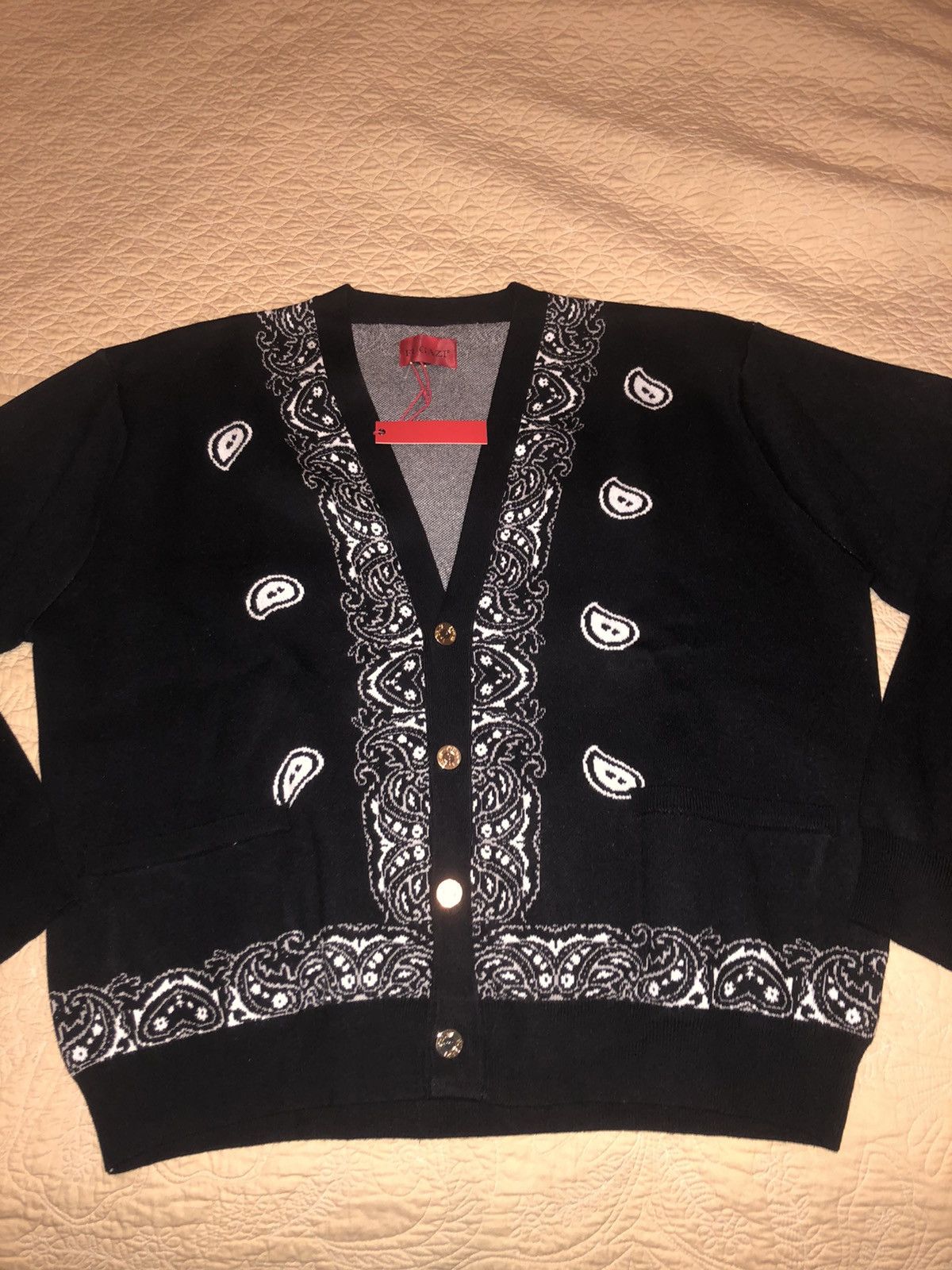 Fugazi Fugazi Paisley Knit Cardigan Black | Grailed