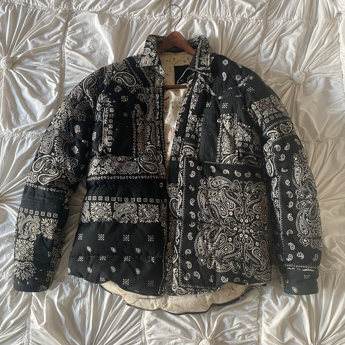 image of Son Of Loong Black Paisley Puffer Jacket, Men's (Size Large)