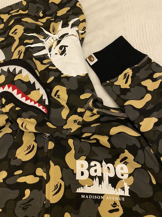 Bape Bape Madison Avenue Shark Hoodie Black/Gold Size Medium Grailed