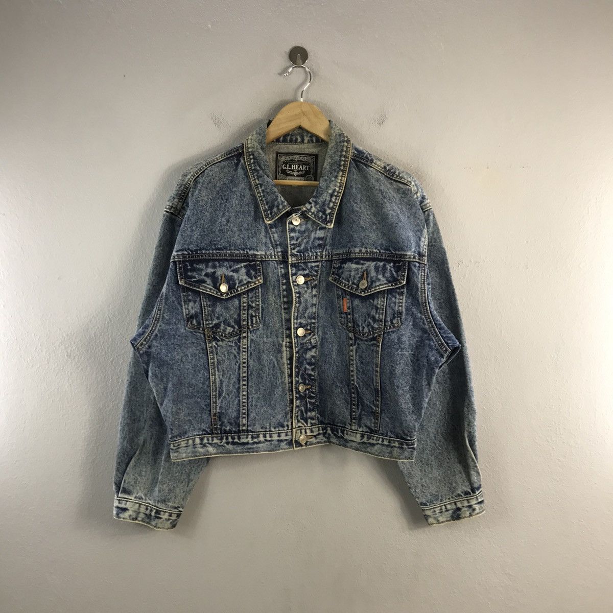 Vintage GL Heart stoned wash acid style trucker denim jacket