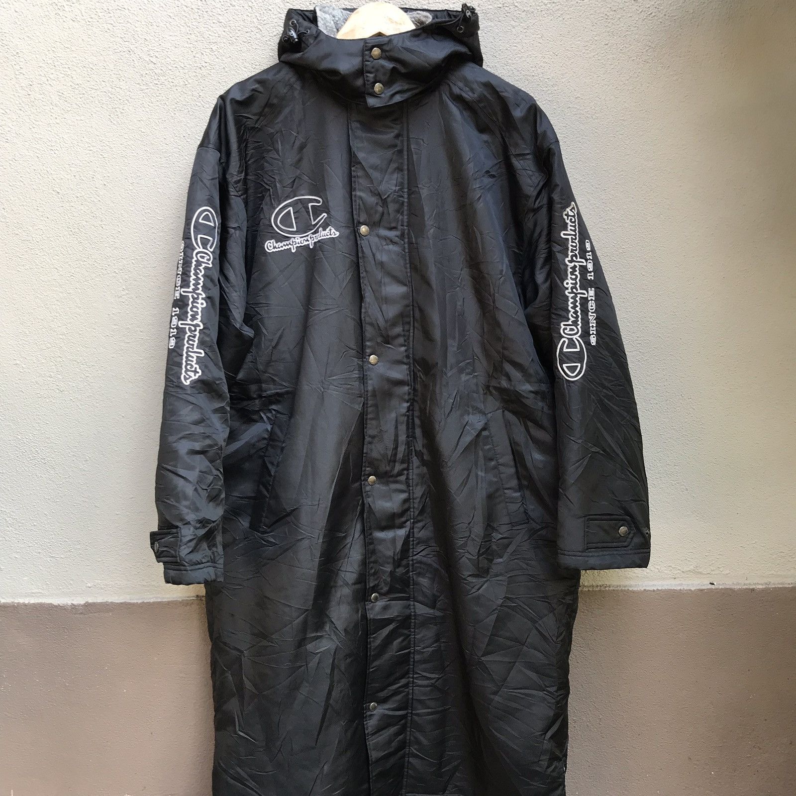 Champion Vintage 90s CHAMPION Biglogo Embroidered Long Jacket Black Size US L / EU 52-54 / 3 - 2 Thumbnail