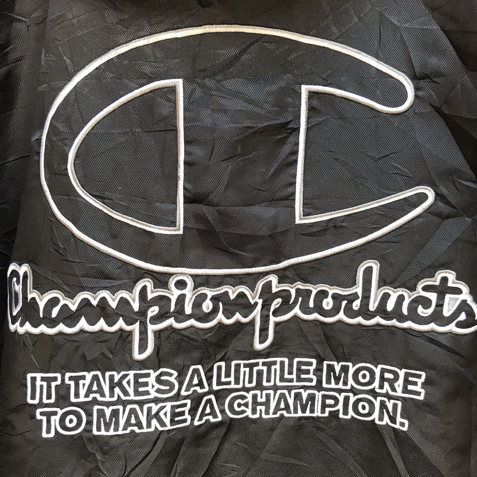 Champion Vintage 90s CHAMPION Biglogo Embroidered Long Jacket Black Size US L / EU 52-54 / 3 - 5 Thumbnail
