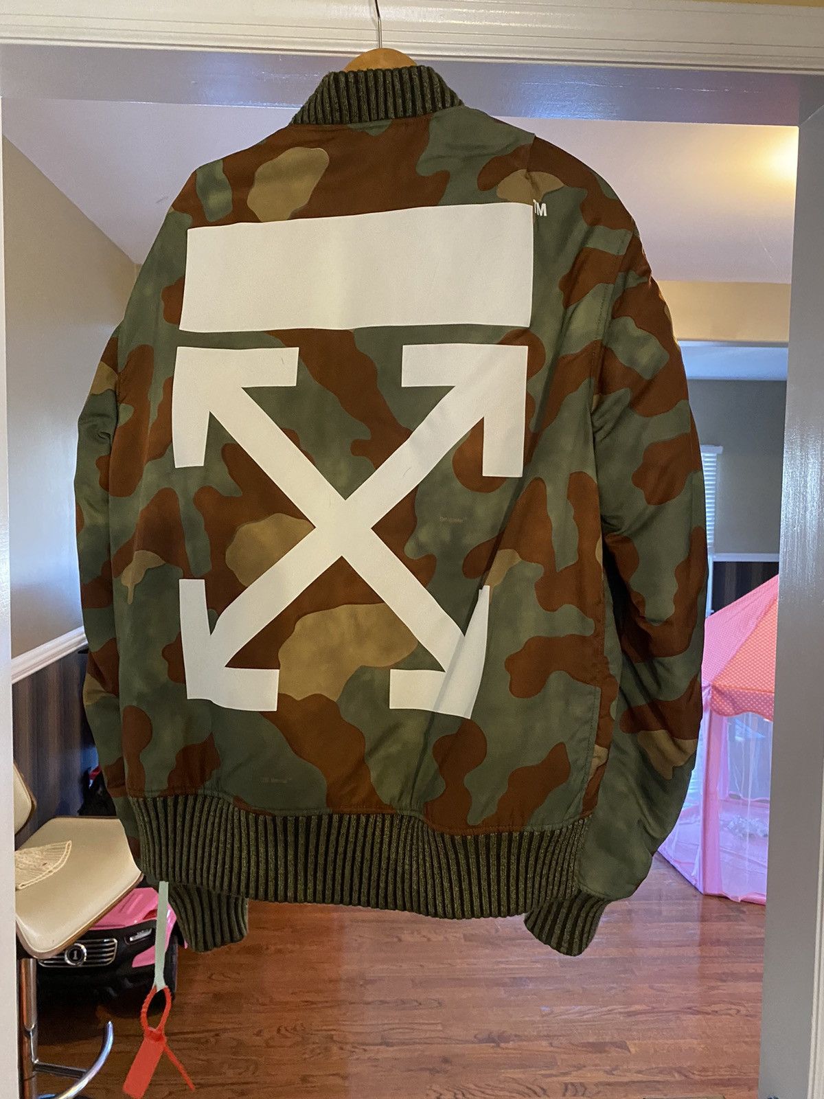 Off White Off white camo bomber jacket with strap Grailed