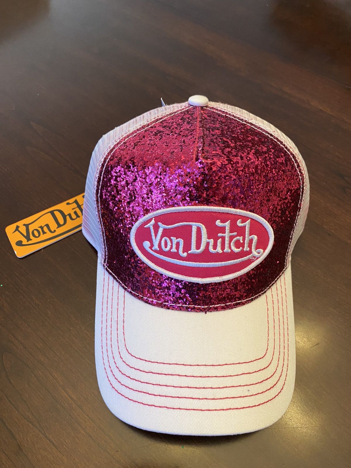 Von Dutch Berretto da uomo e donna, berretto da camionista, visiera glitterata, regolabile, bianco, Taglia Unica