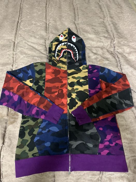 Bape mix camo crazy shark full store zip hoodie