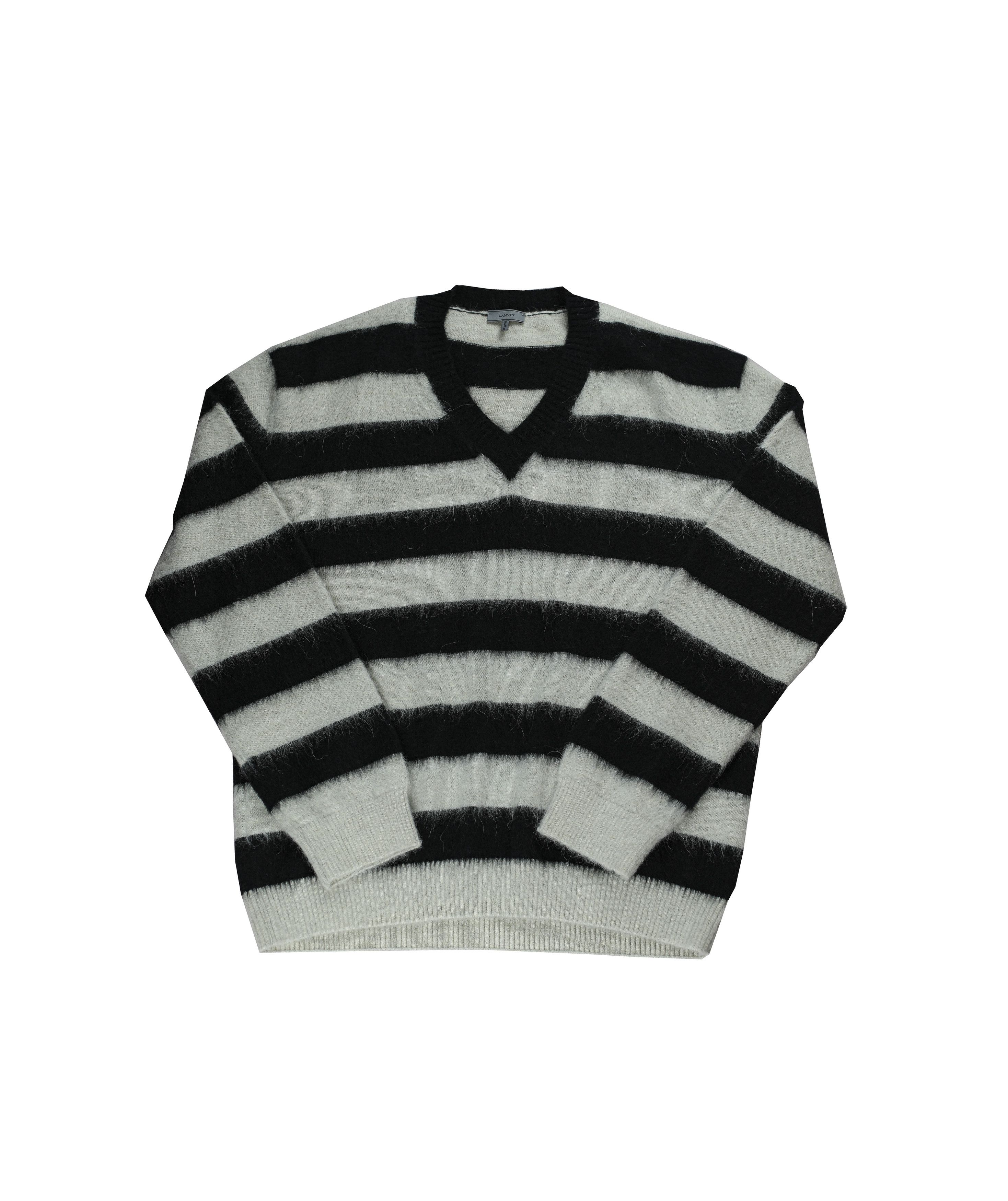 Lanvin Lanvin Mohair V-Neck Stripe Sweater Medium Alpaca Size US M / EU 48-50 / 2 - 1 Thumbnail