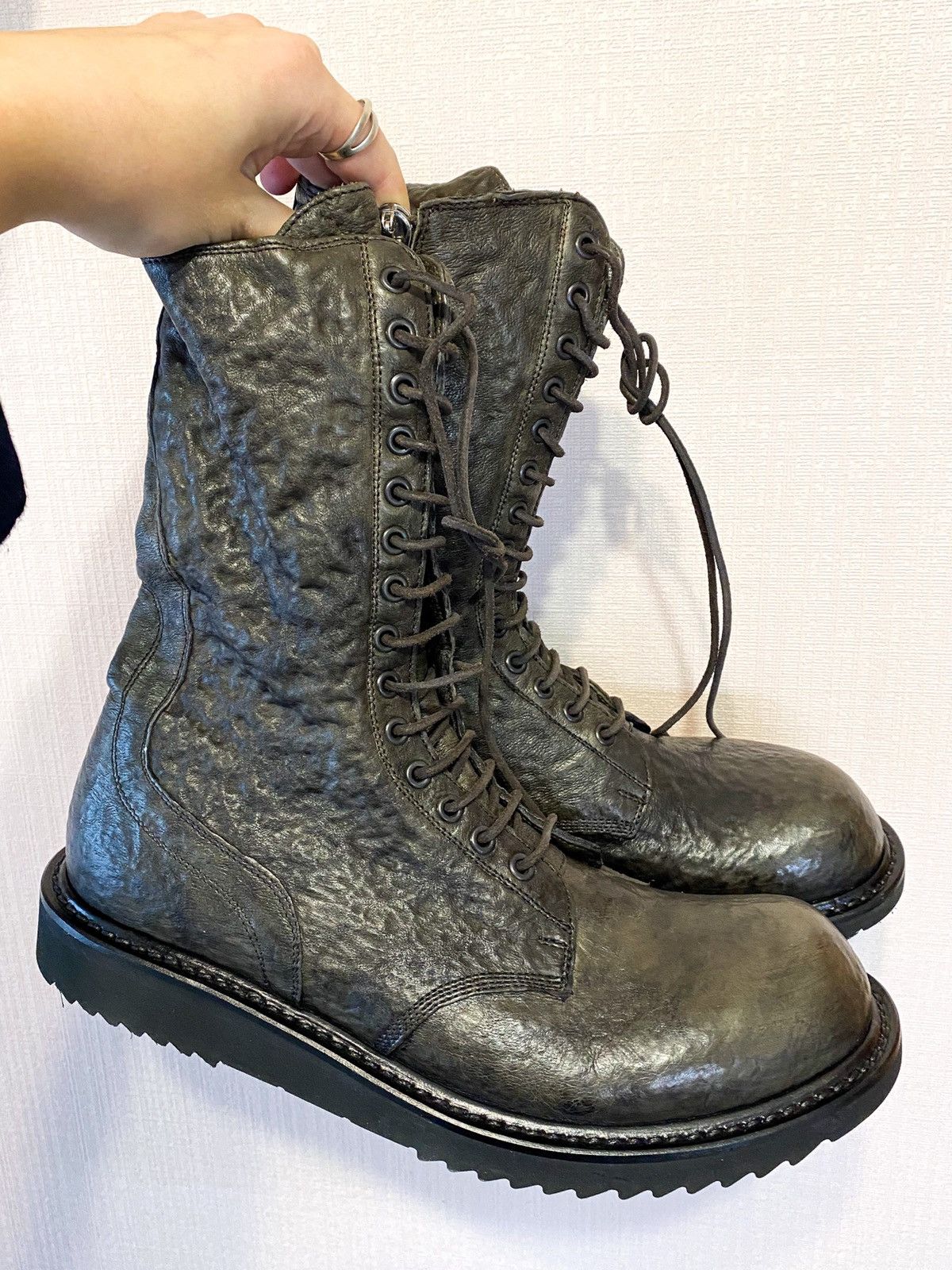 Rick Owens Crinkle Shark Leather Boots EXTRA RARE