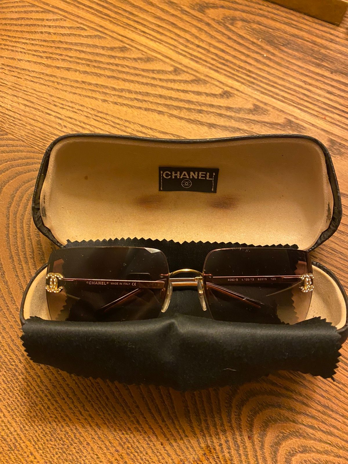 Vintage Authentic Brown Chanel 4092-B Rimless Rhinestone