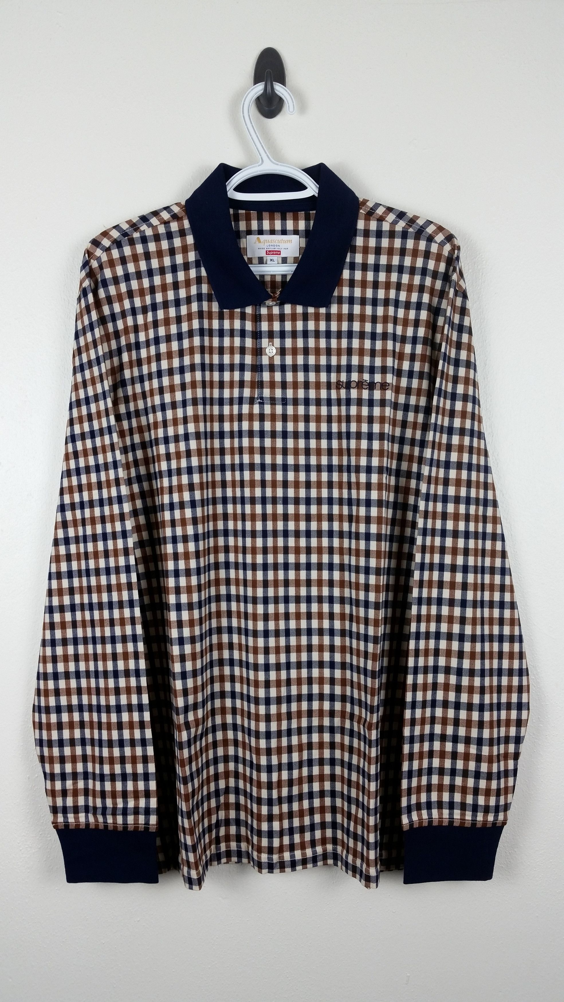 Supreme x Aquascutum Club Check L S Polo Shirt Grailed