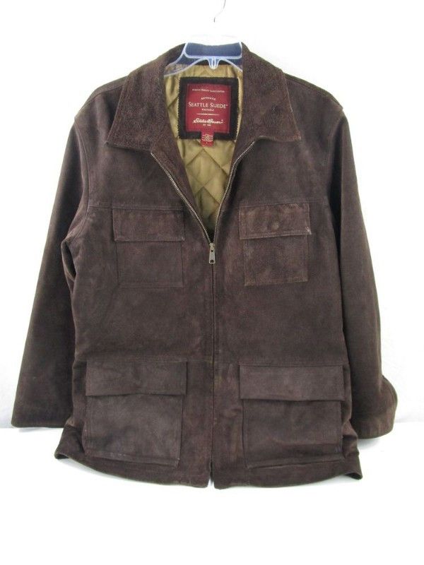 Veste En Cuir Daim Marron Eddie Bauer Vintage Homme – Taille XL Bomber Seattle
