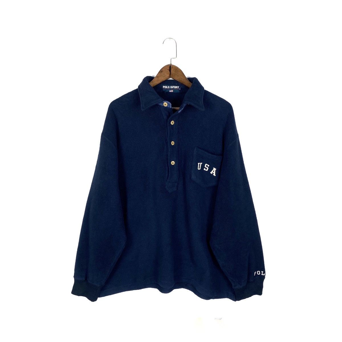 Polo Ralph Lauren × Ralph Lauren Sport Vintage 90s Ralph Lauren Sport USA Fleece Half Button Size US XL / EU 56 / 4 - 1 Thumbnail