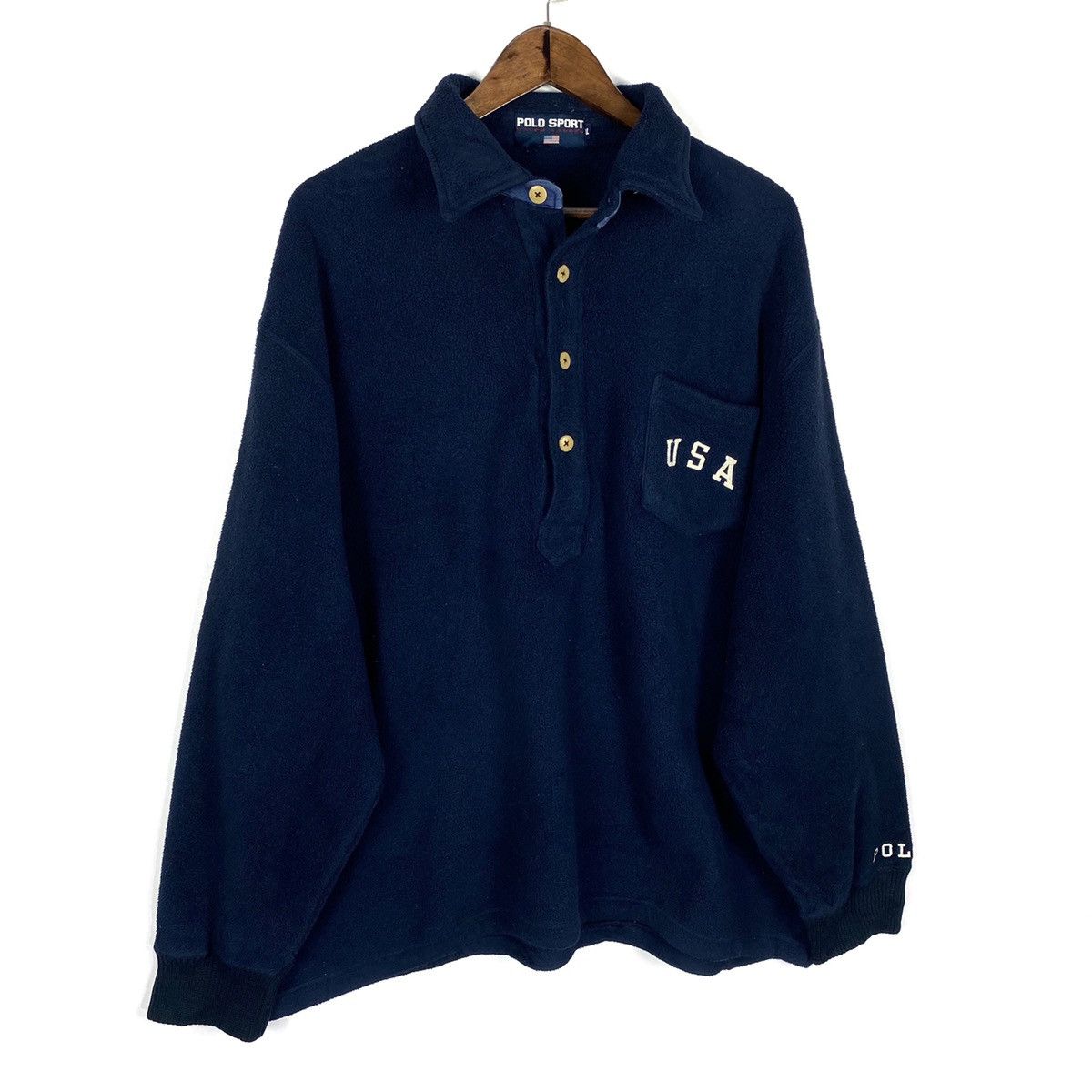 Polo Ralph Lauren × Ralph Lauren Sport Vintage 90s Ralph Lauren Sport USA Fleece Half Button Size US XL / EU 56 / 4 - 4 Thumbnail
