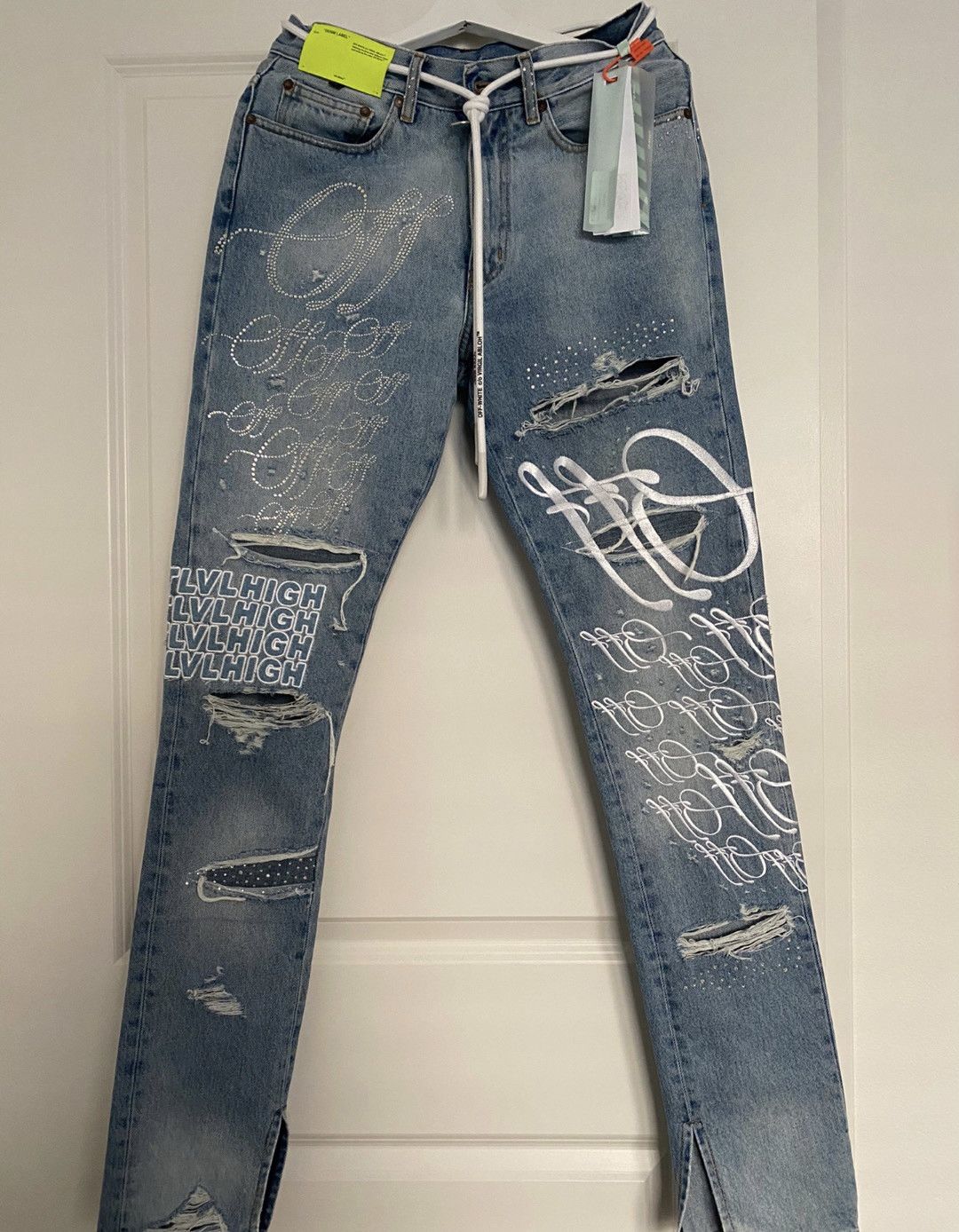 Off White Off White X Ev Bravado Crystal Embroidered Denim Jeans Grailed