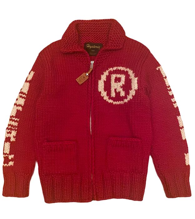 Hysteric Glamour Red Devil Blood Red Cowichan Knit Cardigan