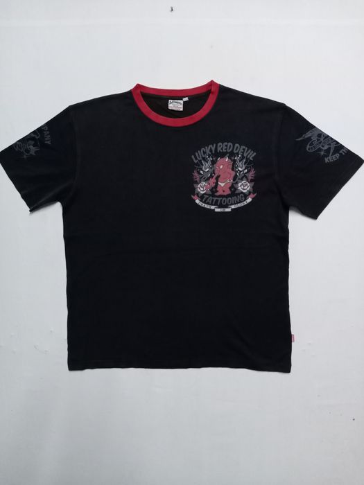Tedman Vintage Ted Company Lucky Red Devil Tattooing Big Logo Tee