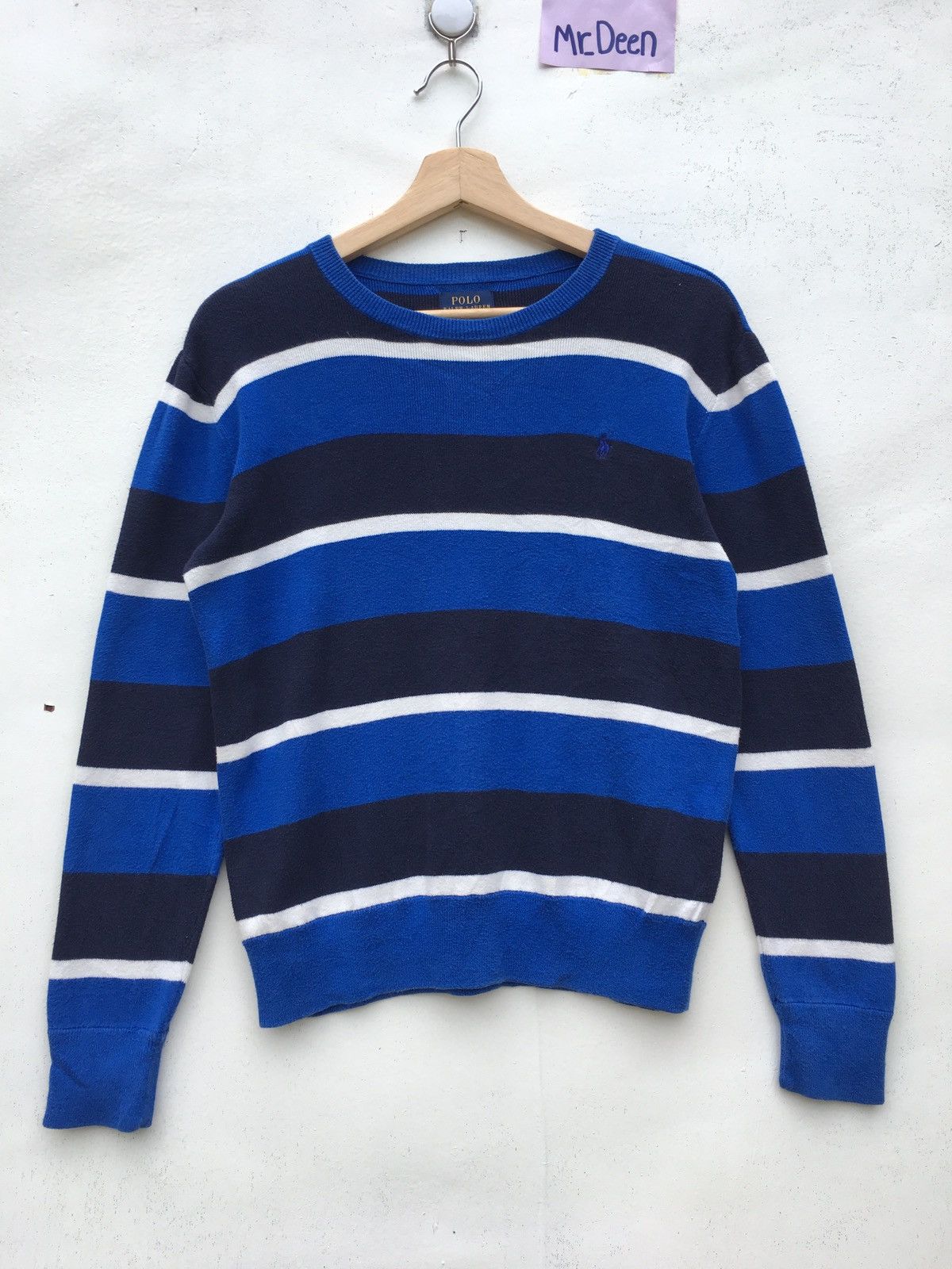 image of Vintage Polo Ralph Laurent Stripes Sweatshirt in Blue, Men's (Size Medium)