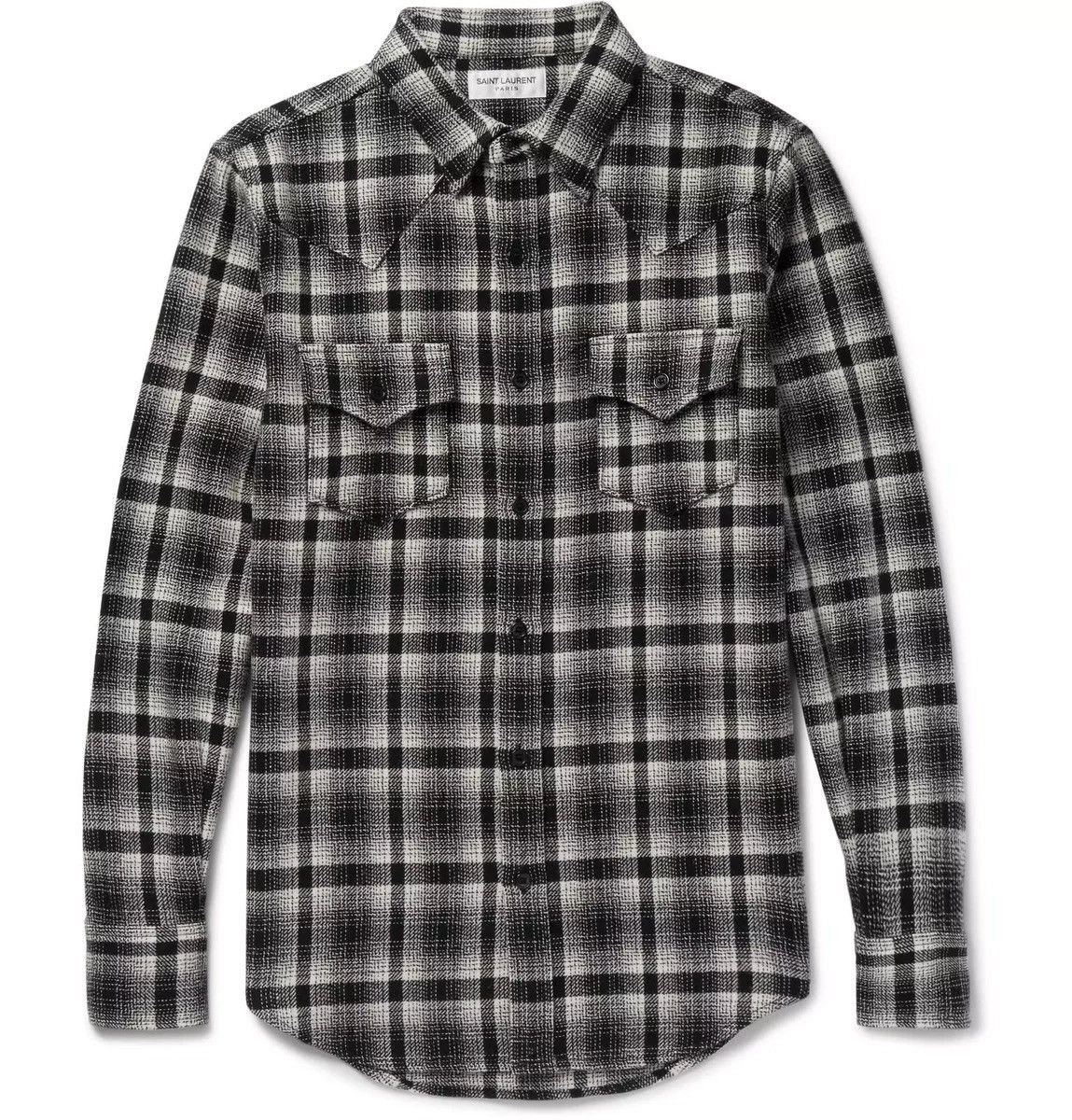 Hedi Slimane × Saint Laurent Paris 16FW Black x White Checked Wool Flannel Shirt sz S Size US S / EU 44-46 / 1 - 7 Thumbnail