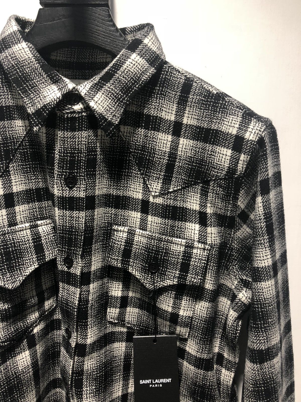 Hedi Slimane × Saint Laurent Paris 16FW Black x White Checked Wool Flannel Shirt sz S Size US S / EU 44-46 / 1 - 2 Thumbnail