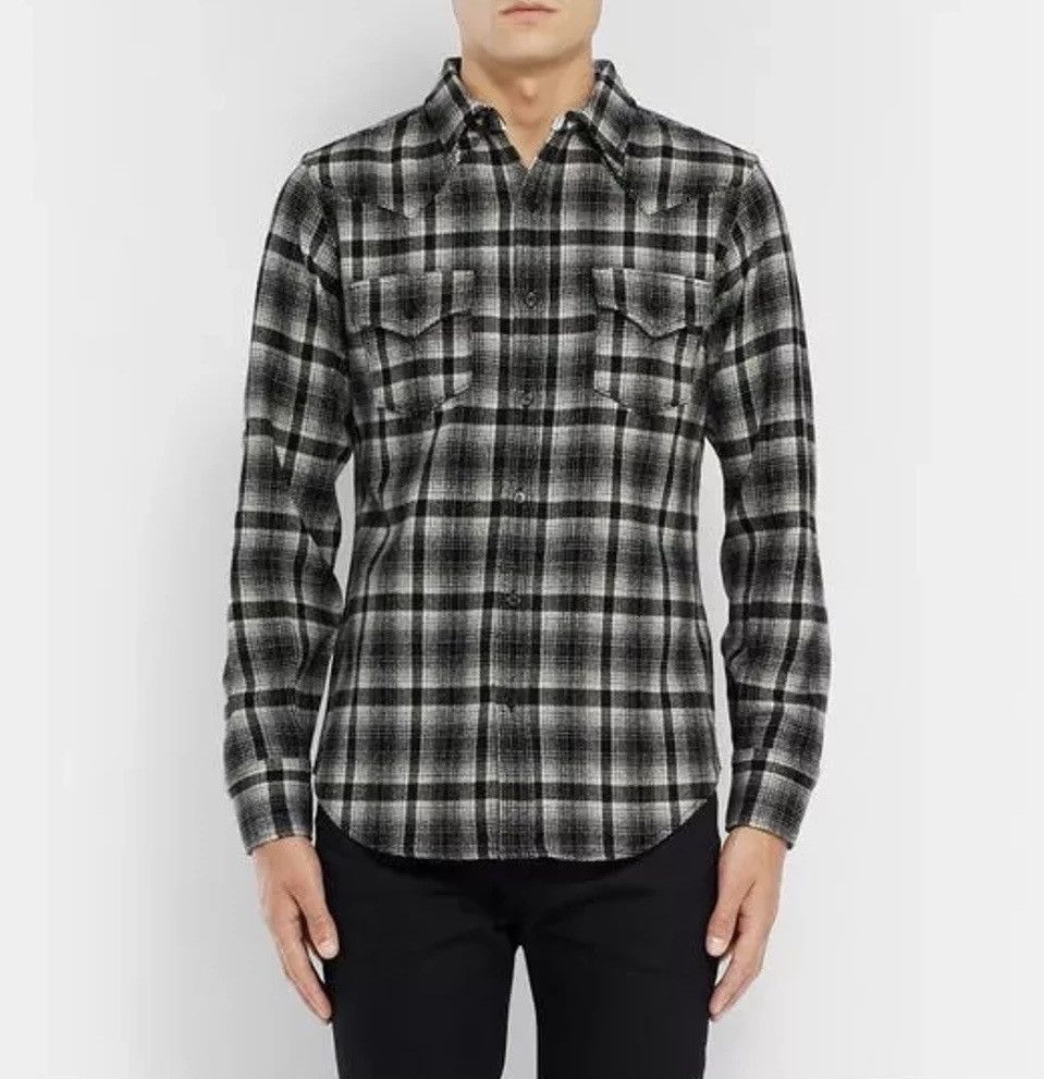 Hedi Slimane × Saint Laurent Paris 16FW Black x White Checked Wool Flannel Shirt sz S Size US S / EU 44-46 / 1 - 9 Thumbnail