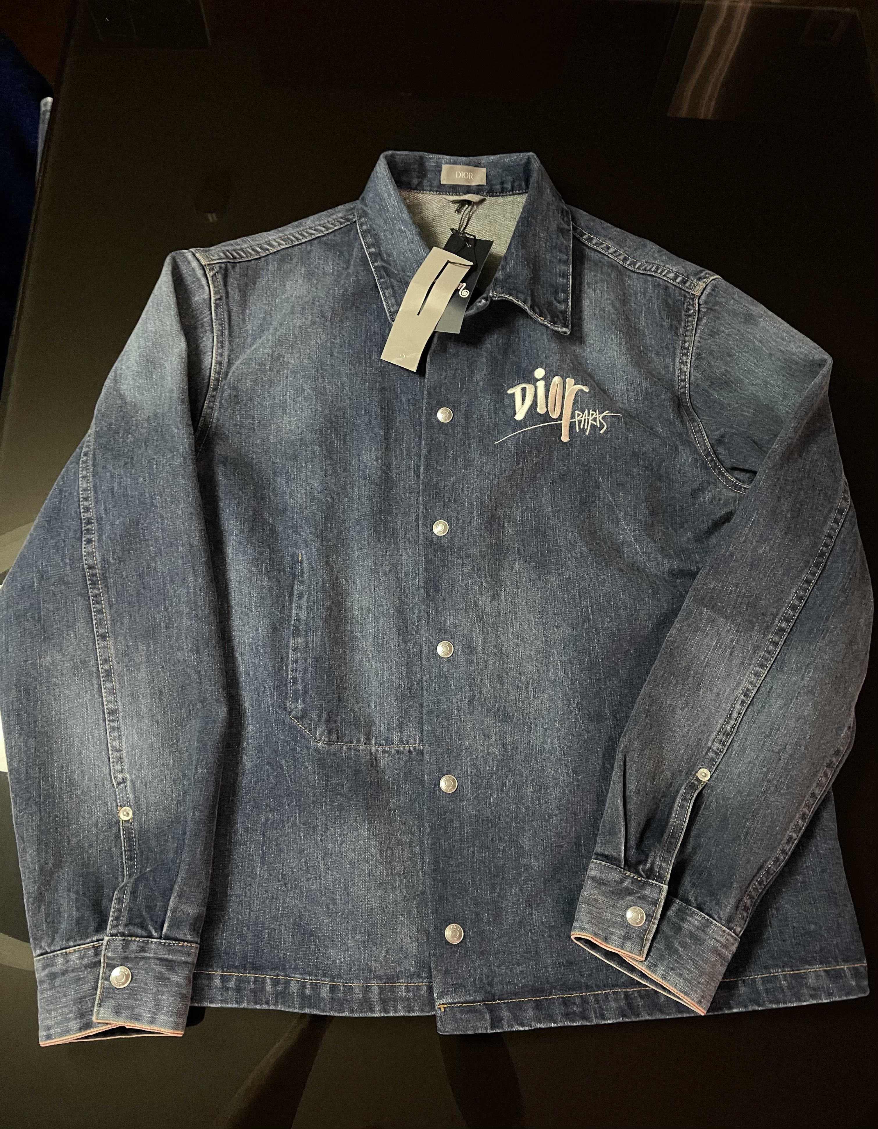 Dior Shawn Stussy logo bee denim shirt | Grailed
