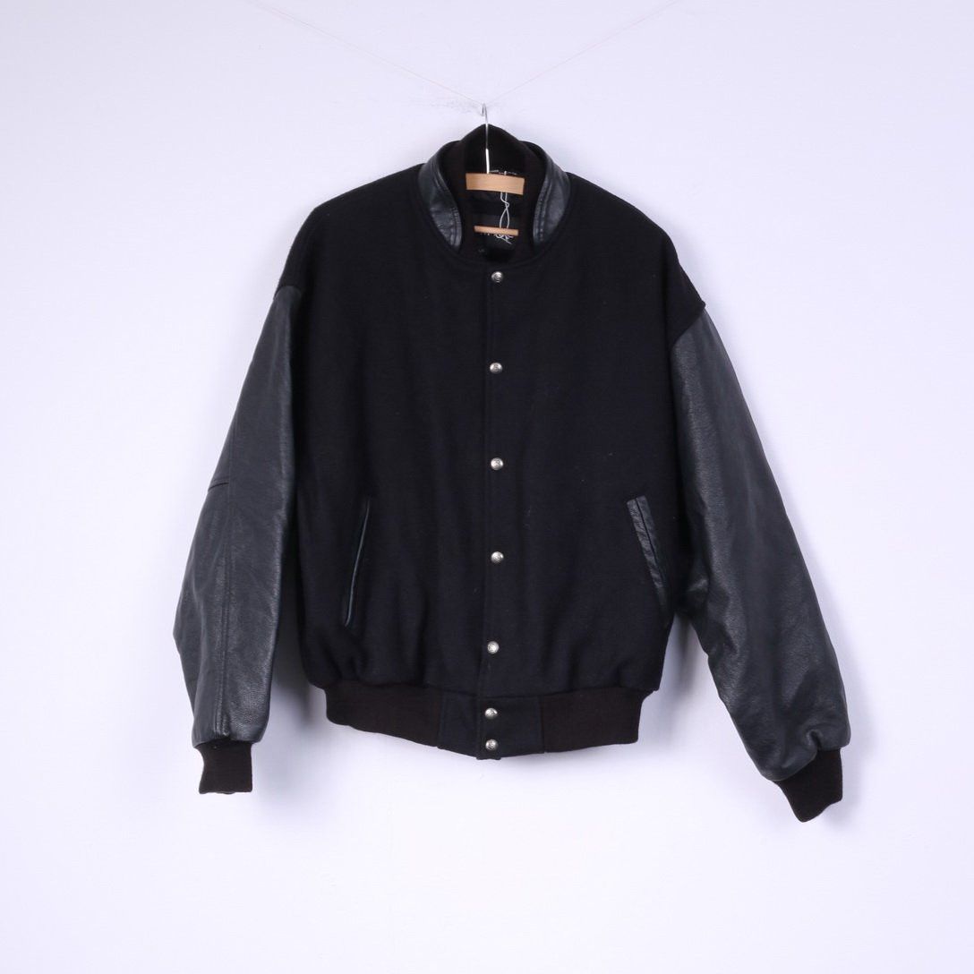 Vintage Sumac Men L Bomber Jacket Black Leather Delphi Racing 0672