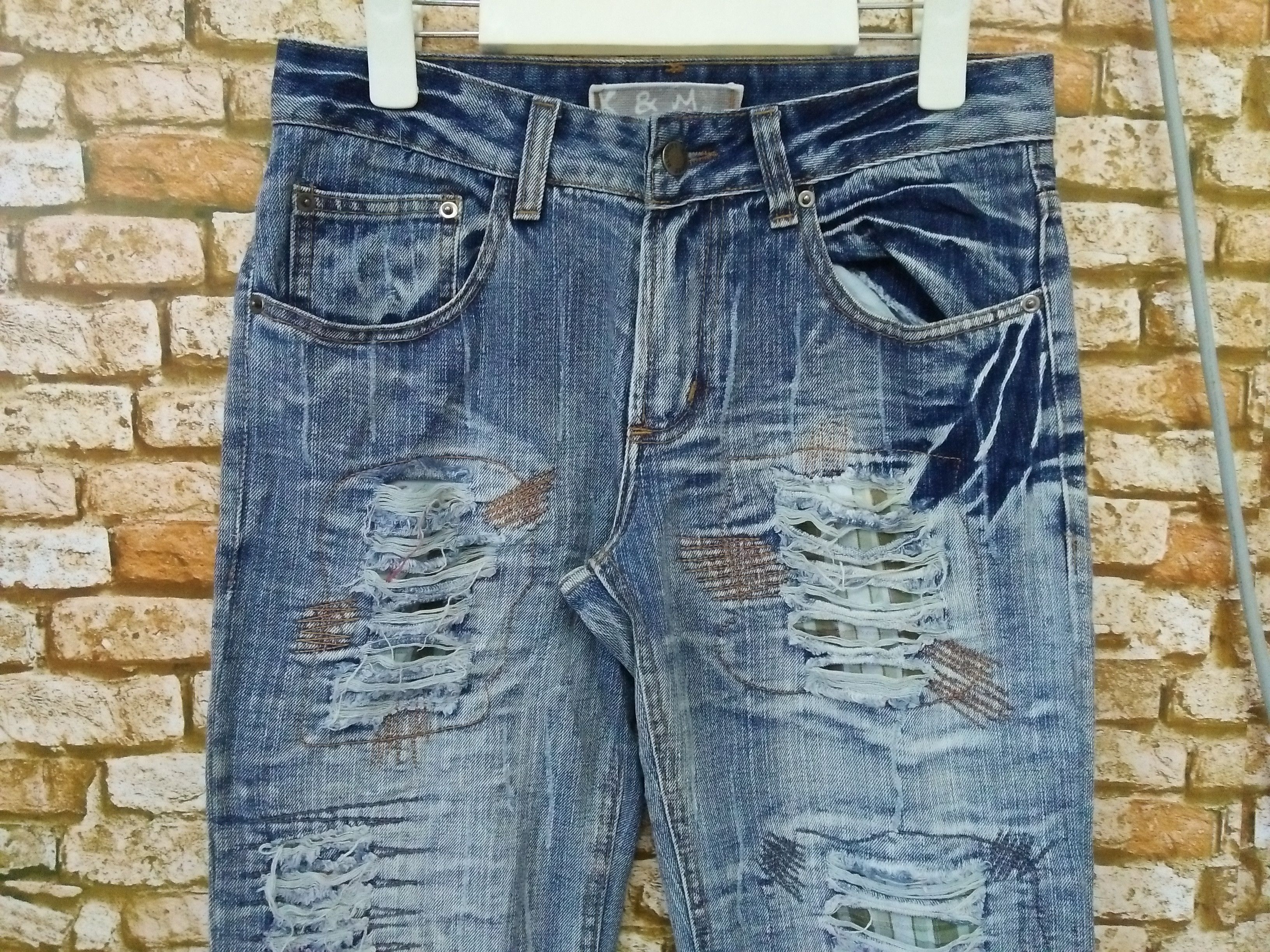 Designer BLUROSE K&M BONDAGE DISTRESSED DENIM BORO JAPAN (A966) Size US 30 / EU 46 - 2 Thumbnail