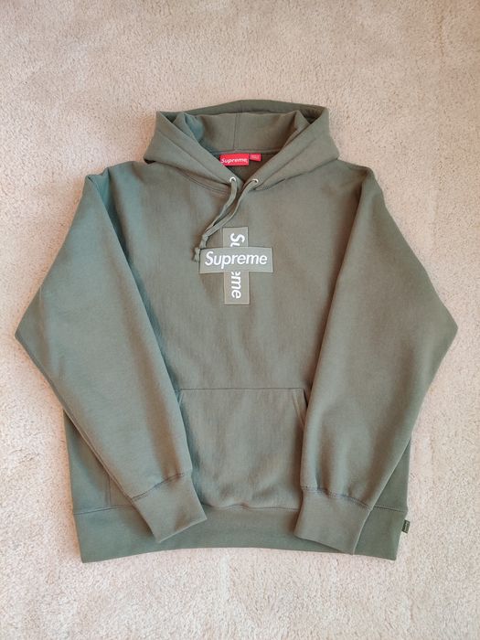 Supreme Cross Box Logo Hoodie, Light Olive, Size M | Grailed