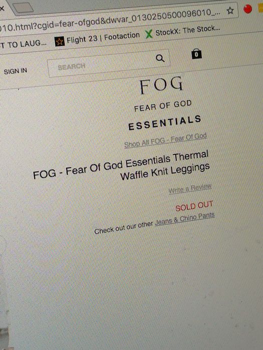 FEAR OF GOD FOG Essentials Leggings Black Men's - FOG Essentials - US