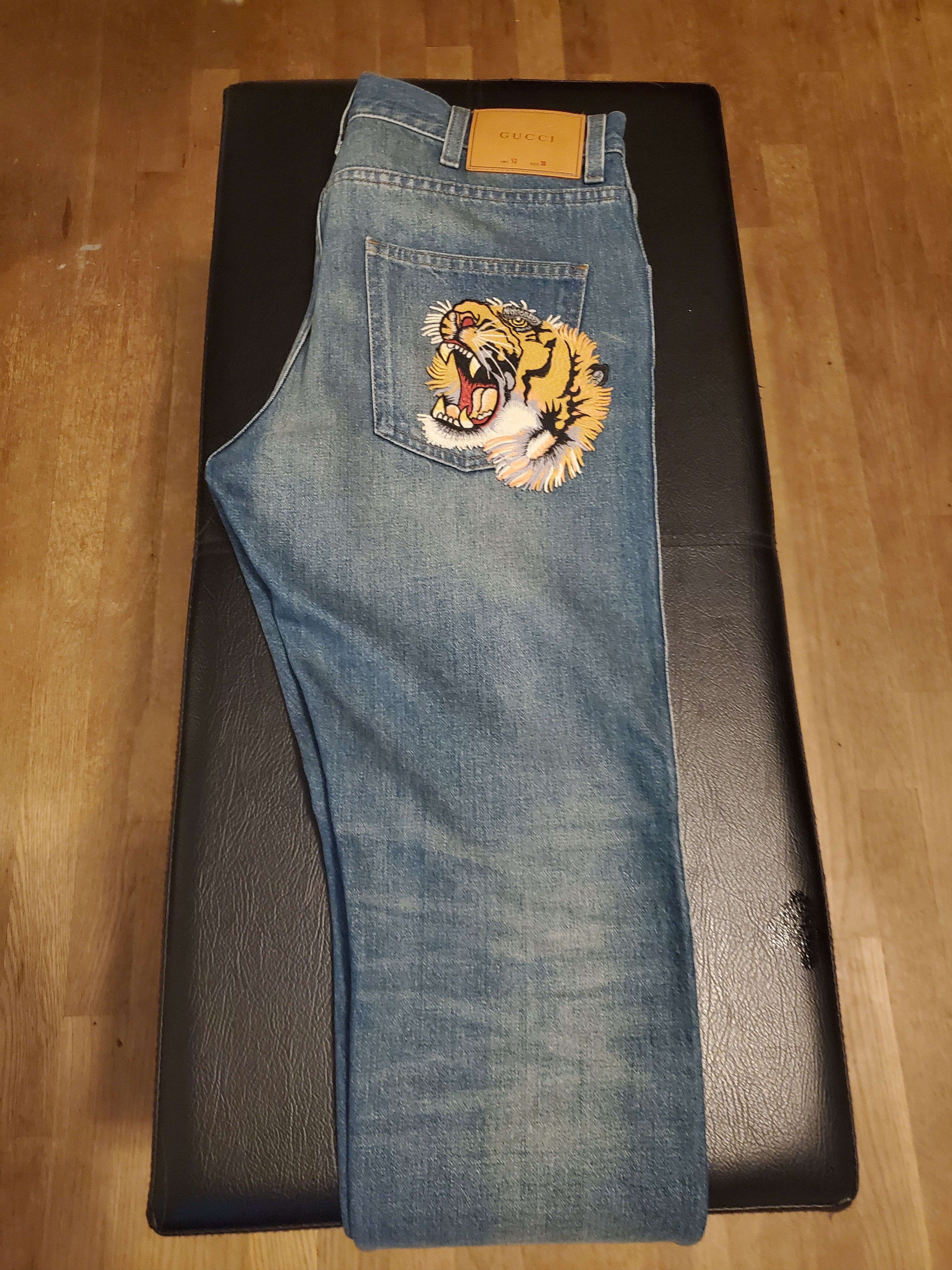 frynser Vil have svamp Gucci OG Gucci Tiger Patch Back Pocket Denim Jeans | Grailed