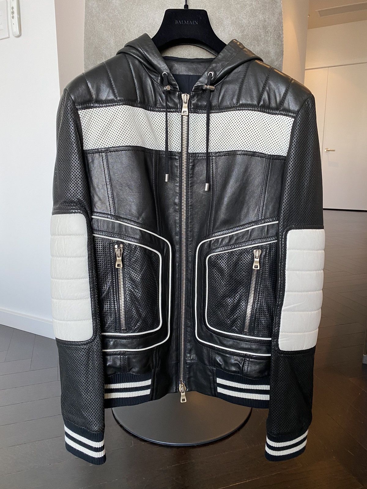 Balmain Balmain colour-block hooded biker jacket Size US M / EU 48-50 / 2 - 9 Thumbnail