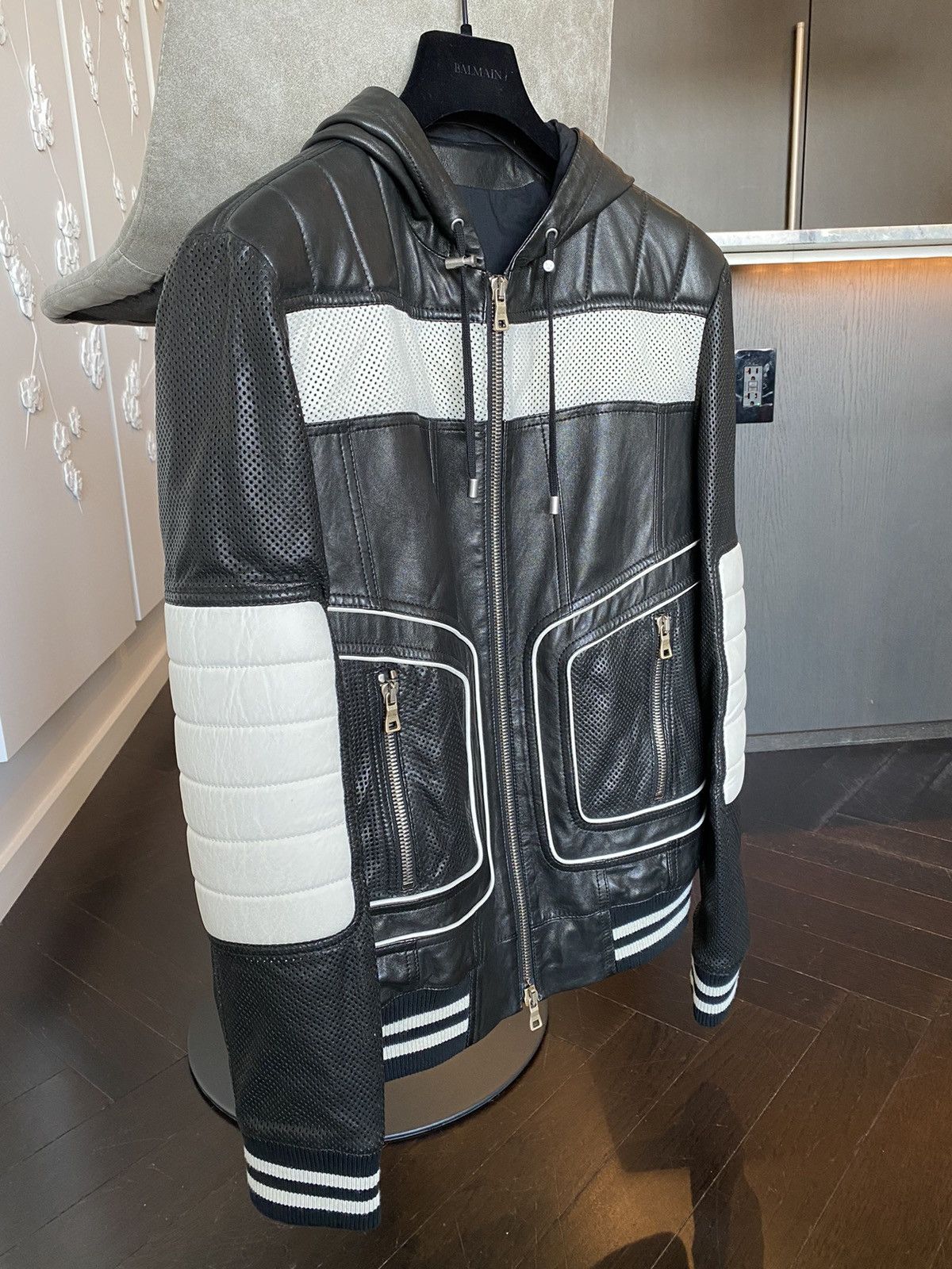 Balmain Balmain colour-block hooded biker jacket Size US M / EU 48-50 / 2 - 11 Thumbnail