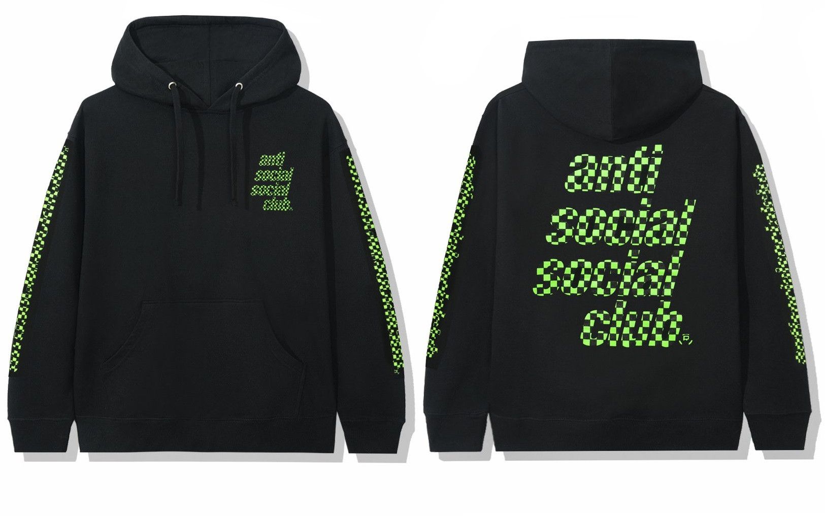 DS FW20 ASSC Green Checkered Logo Food Court Black Hoodie