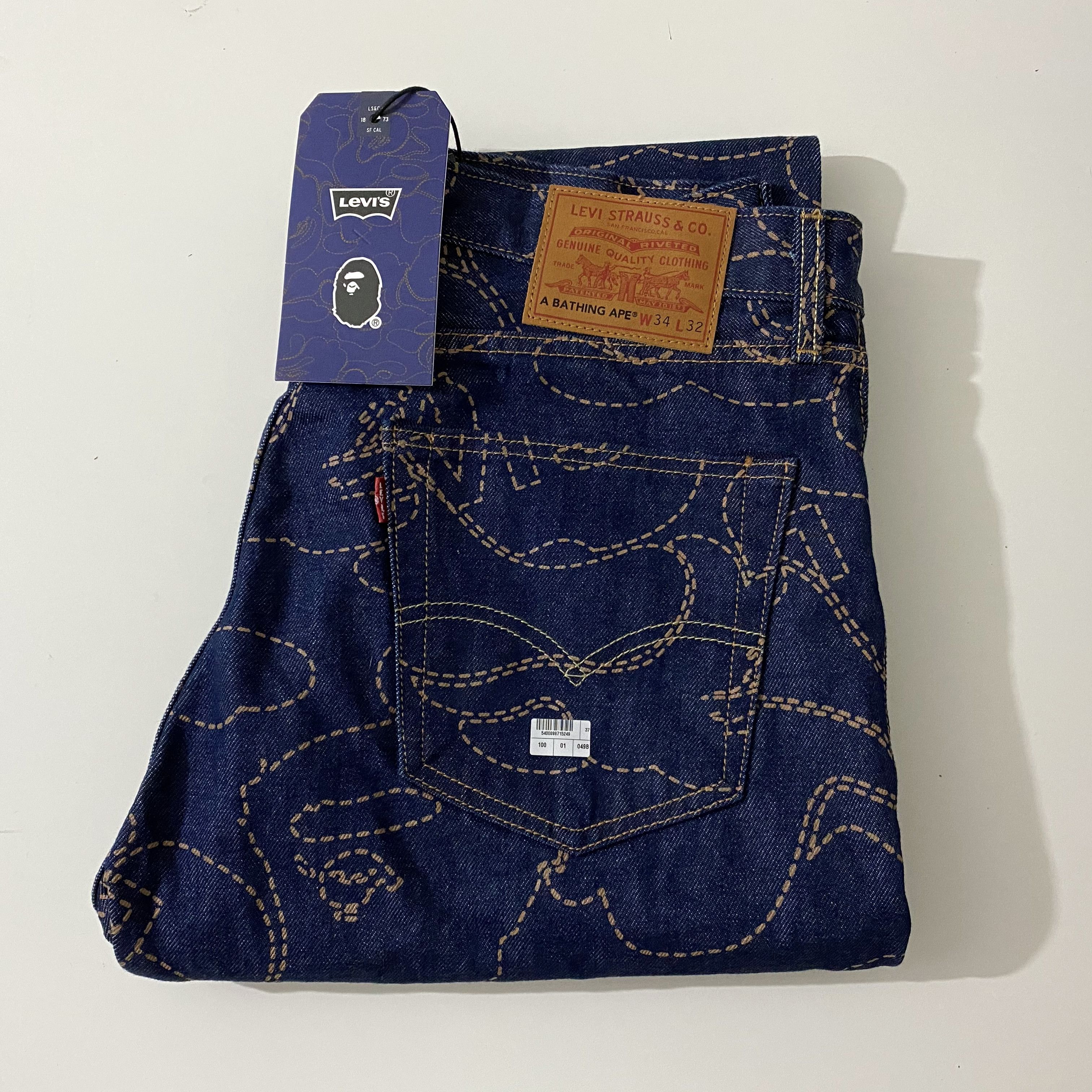 Bape × Levi's Levi's X BAPE 501 '93 Core Camo Blue Jeans 34W 32L