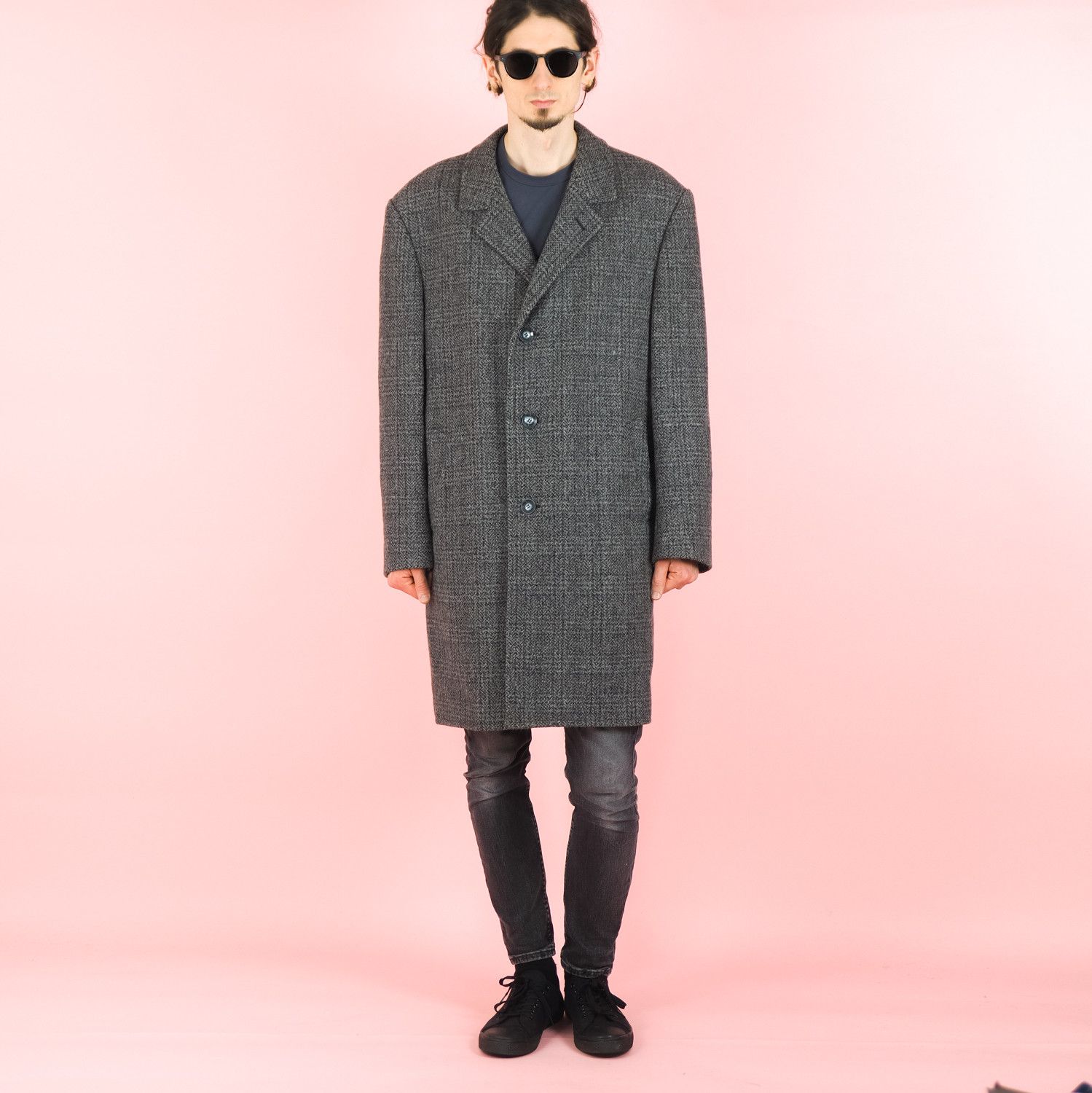 Vintage Gray wool plaid peacoat