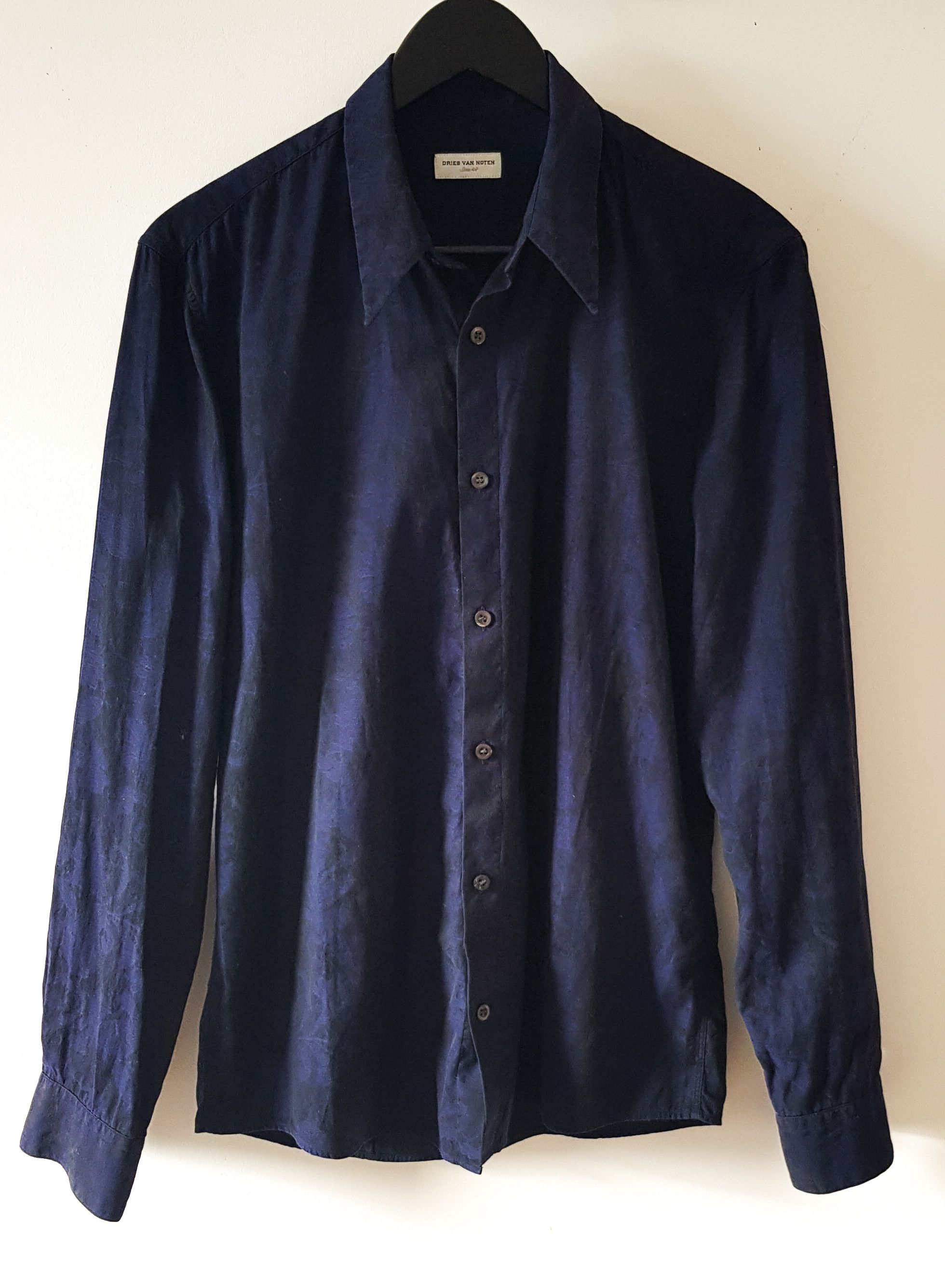 Dries Van Noten Black shirt with fine blue embroidery. | Grailed
