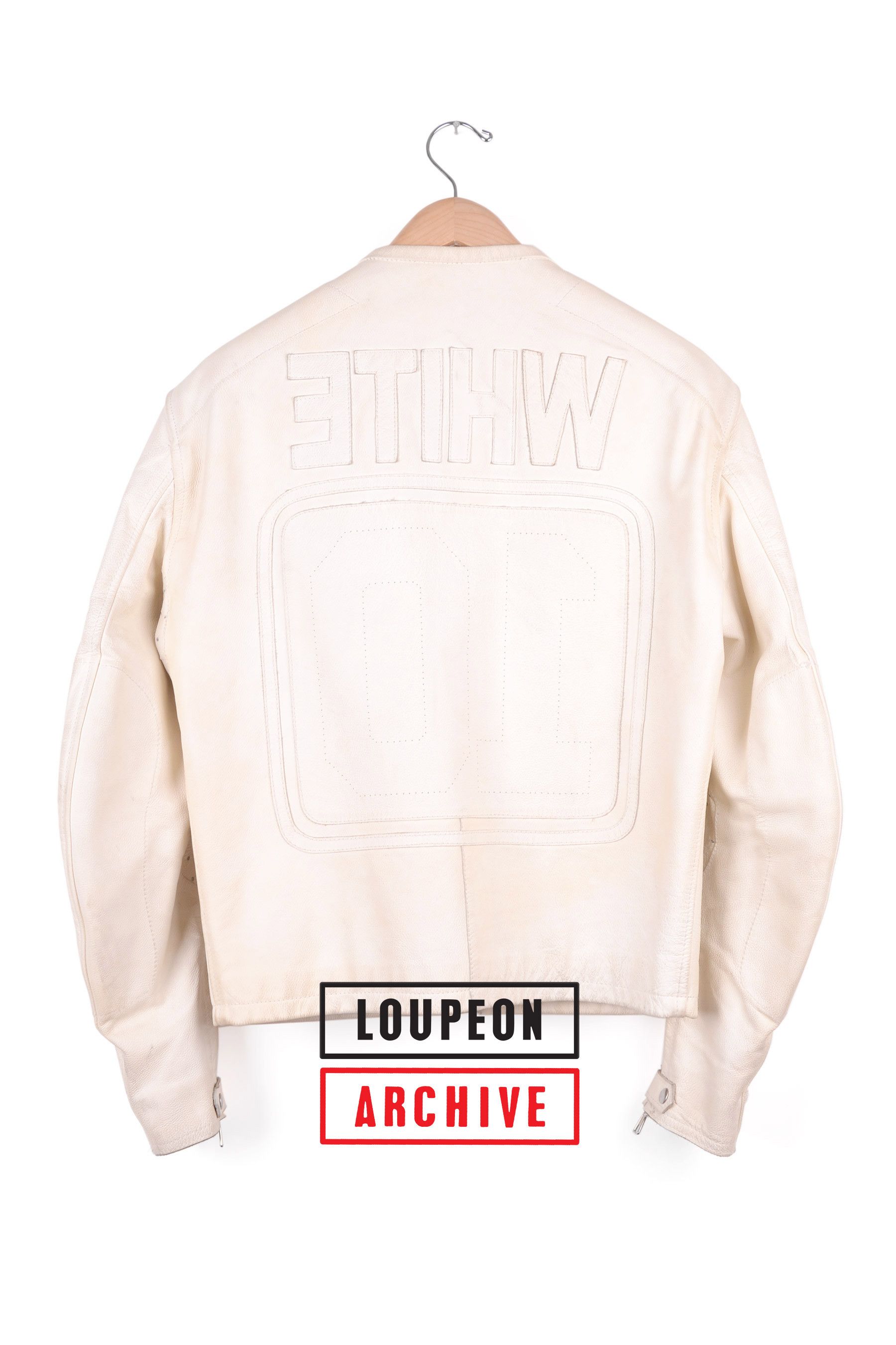 2002 "WHITE" LEATHER JACKET WITH PLAIN APPLIQUE LOGOS
