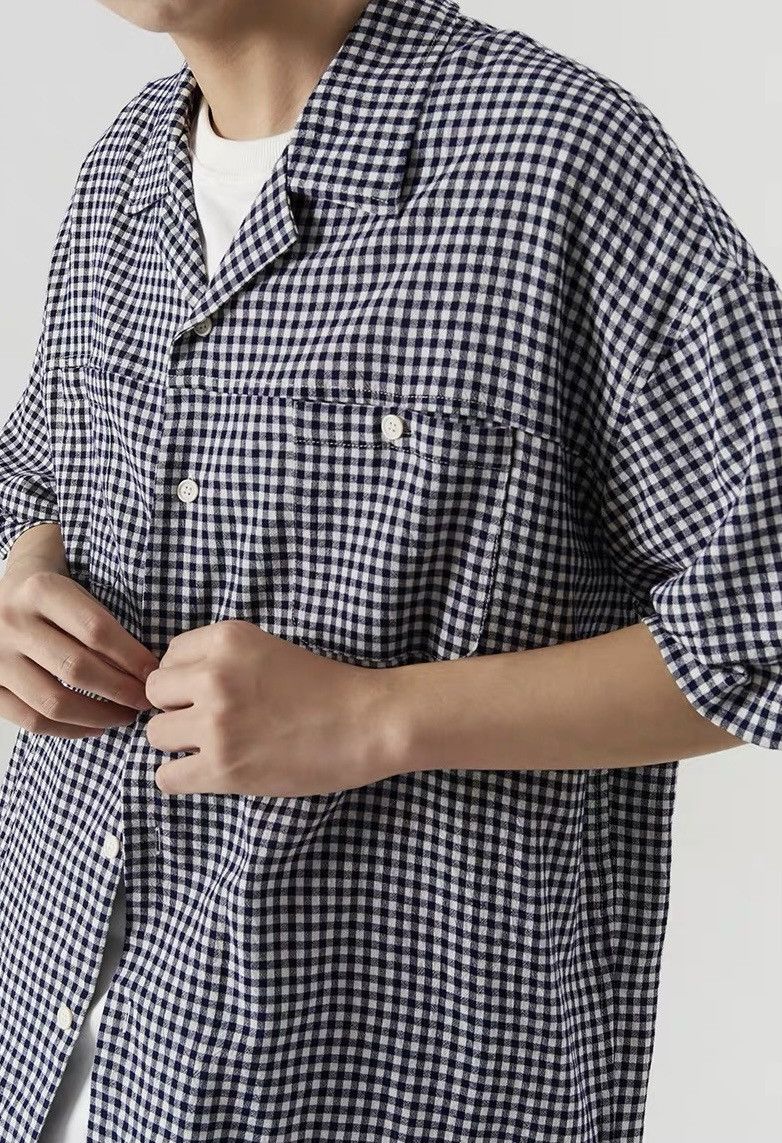 21SS Indigo Union Japan Dark Blue Checked Aloha Shirt