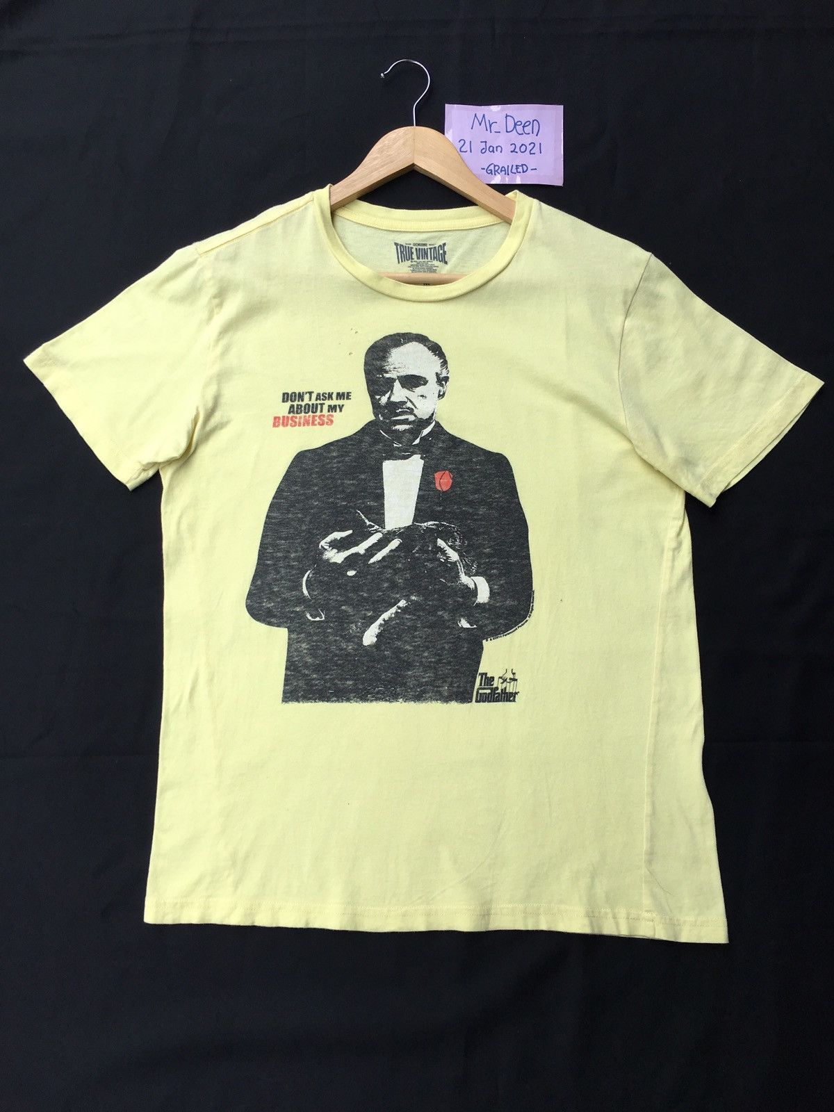 image of VTG The Godfather Movie Alpacino Dontask Meabout My Business in Yellow, Men's (Size Medium)