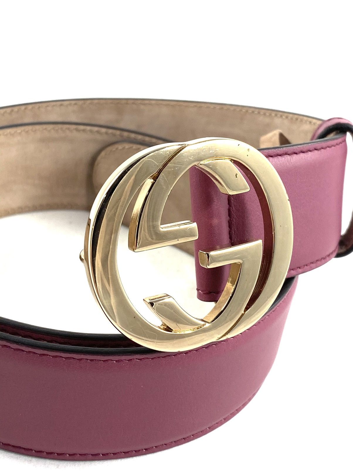 Gucci GUCCI LEATHER PINK ROSE BELT Gg GOLD Interlocking BUCKLE Size 30 - 2 Thumbnail