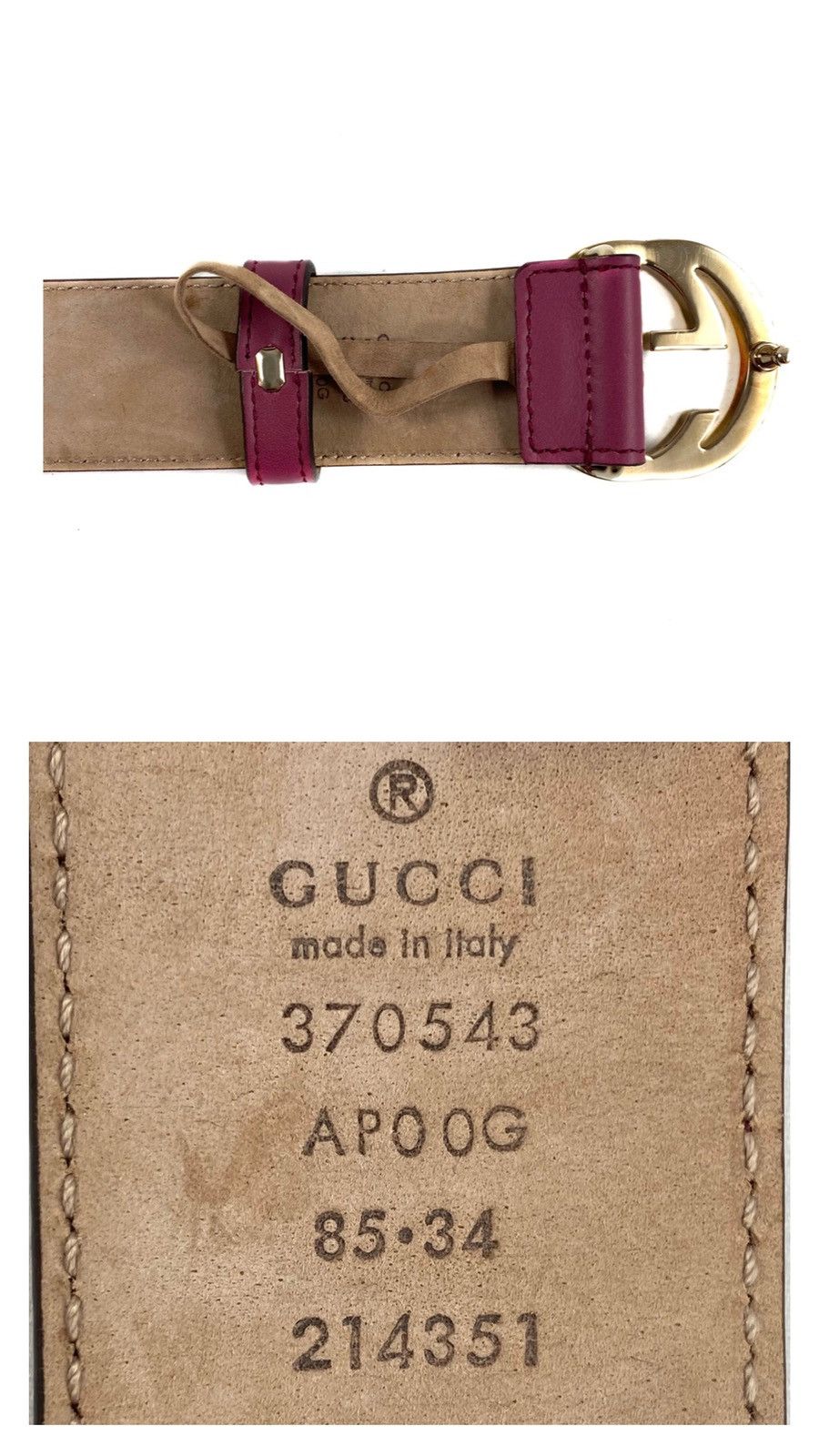 Gucci GUCCI LEATHER PINK ROSE BELT Gg GOLD Interlocking BUCKLE Size 30 - 4 Thumbnail