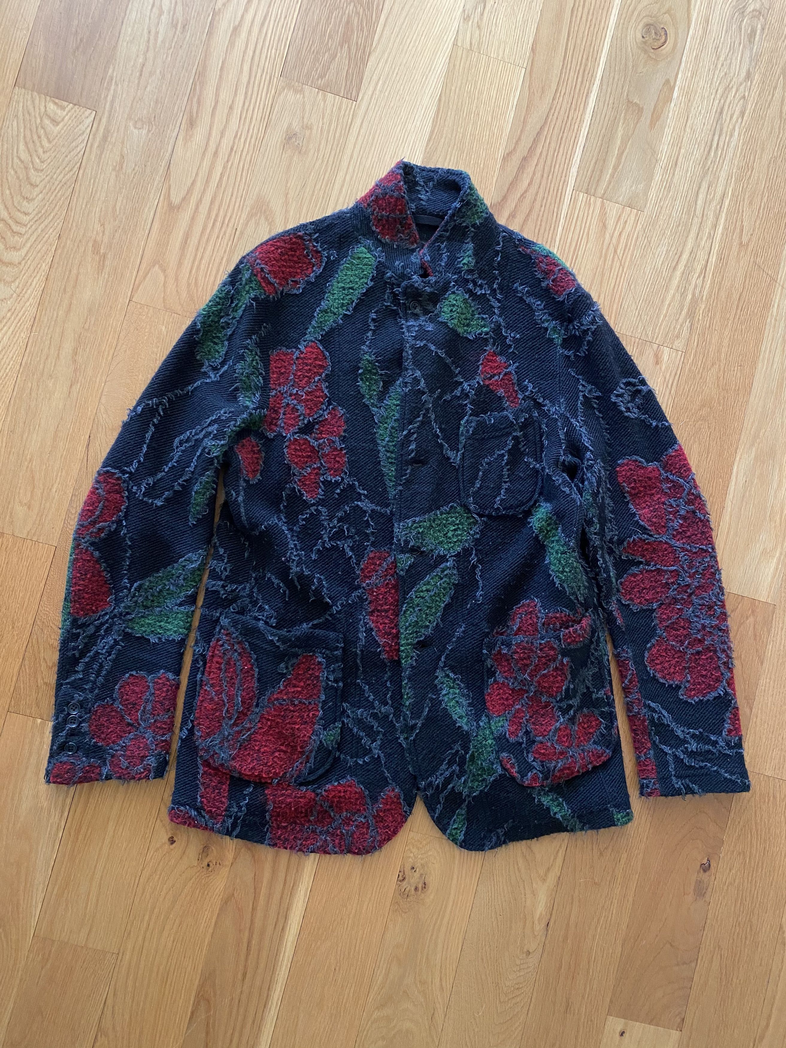 Pre-owned Engineered Garments Jacquard Floral Knit Jacket/blazer In Red