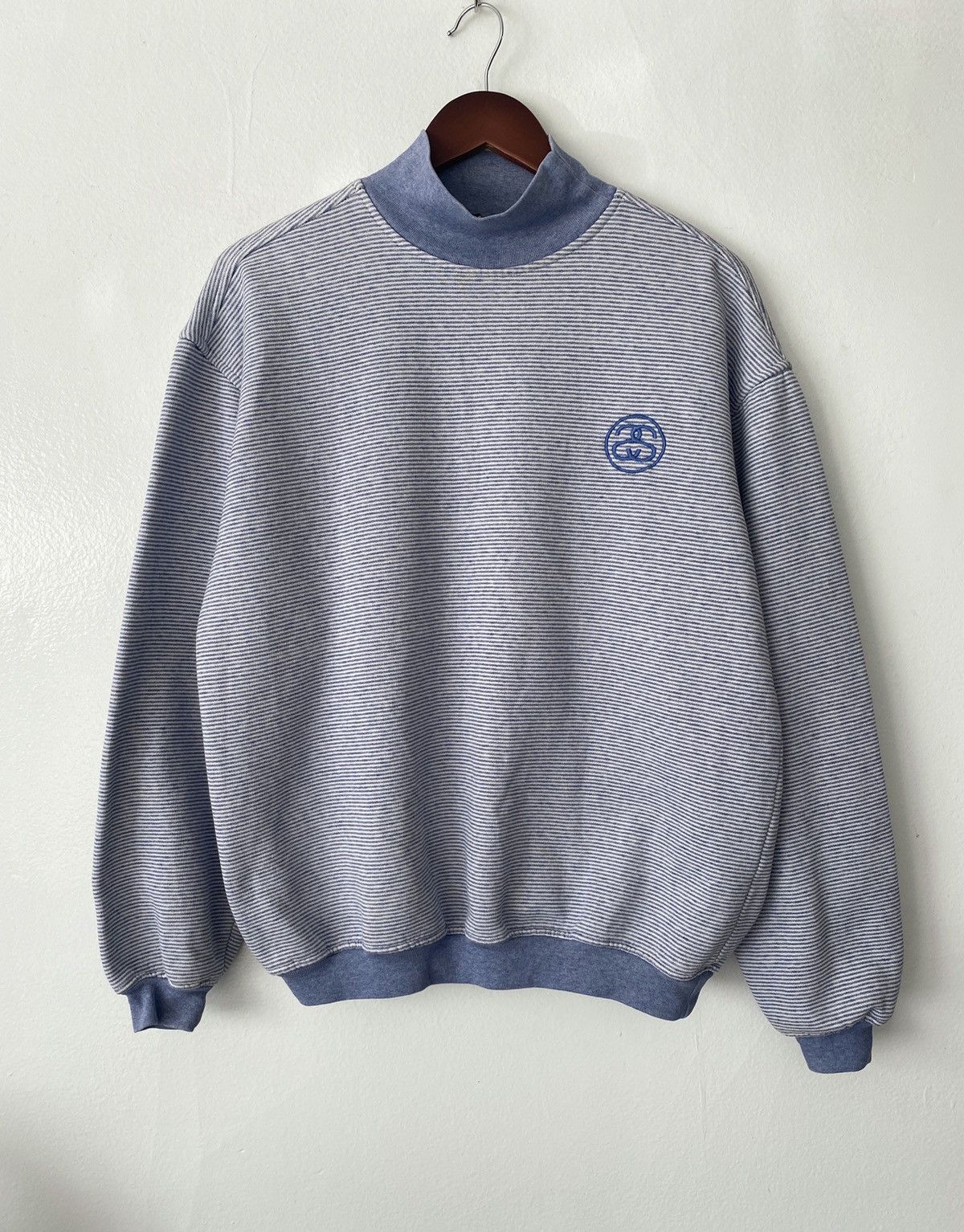 Stussy × Vintage 1988 Stussy Mock Neck Striped Sweatshirt 80s Rare 