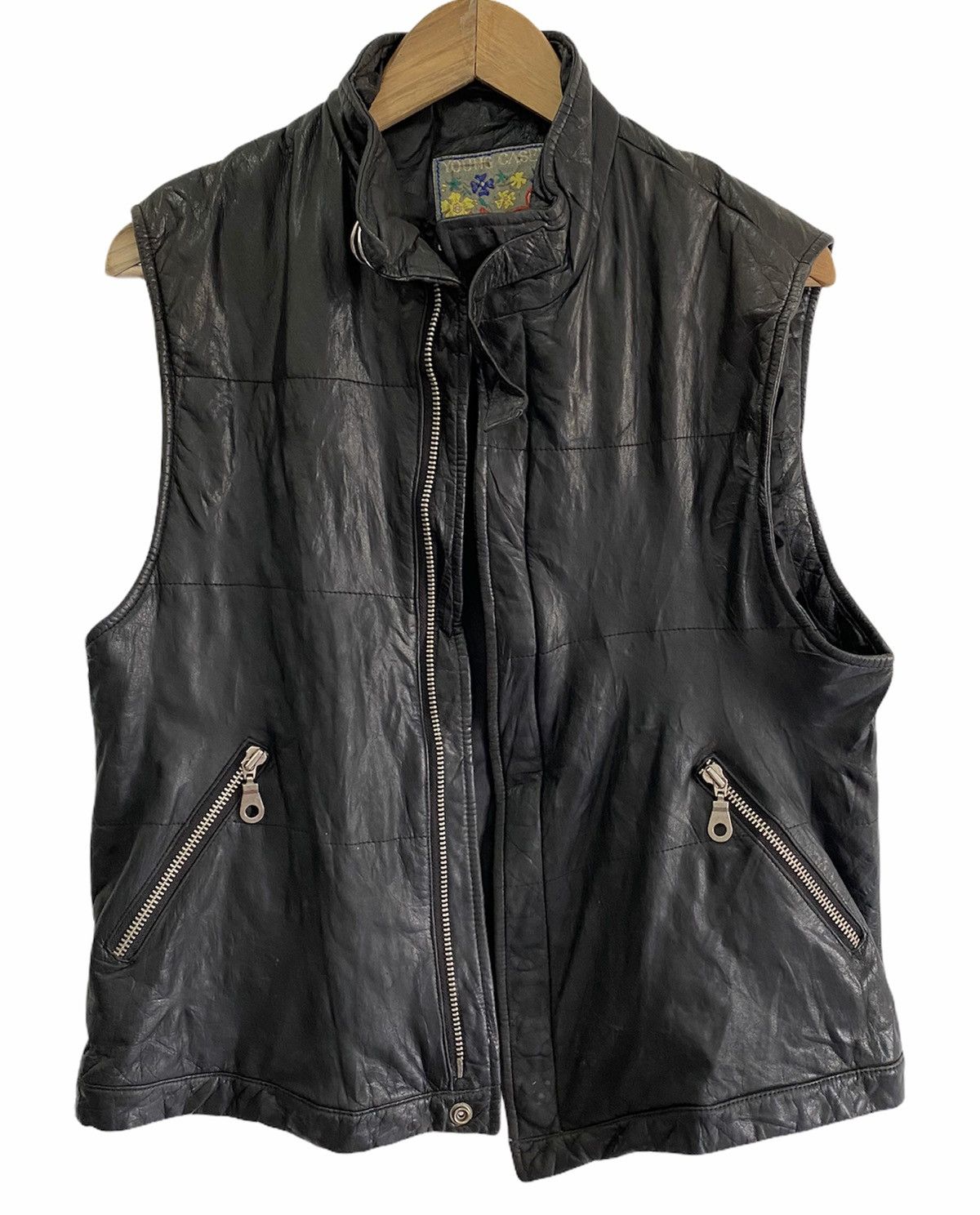 Young Casey Crazy Zipper Vest Leather Jacket