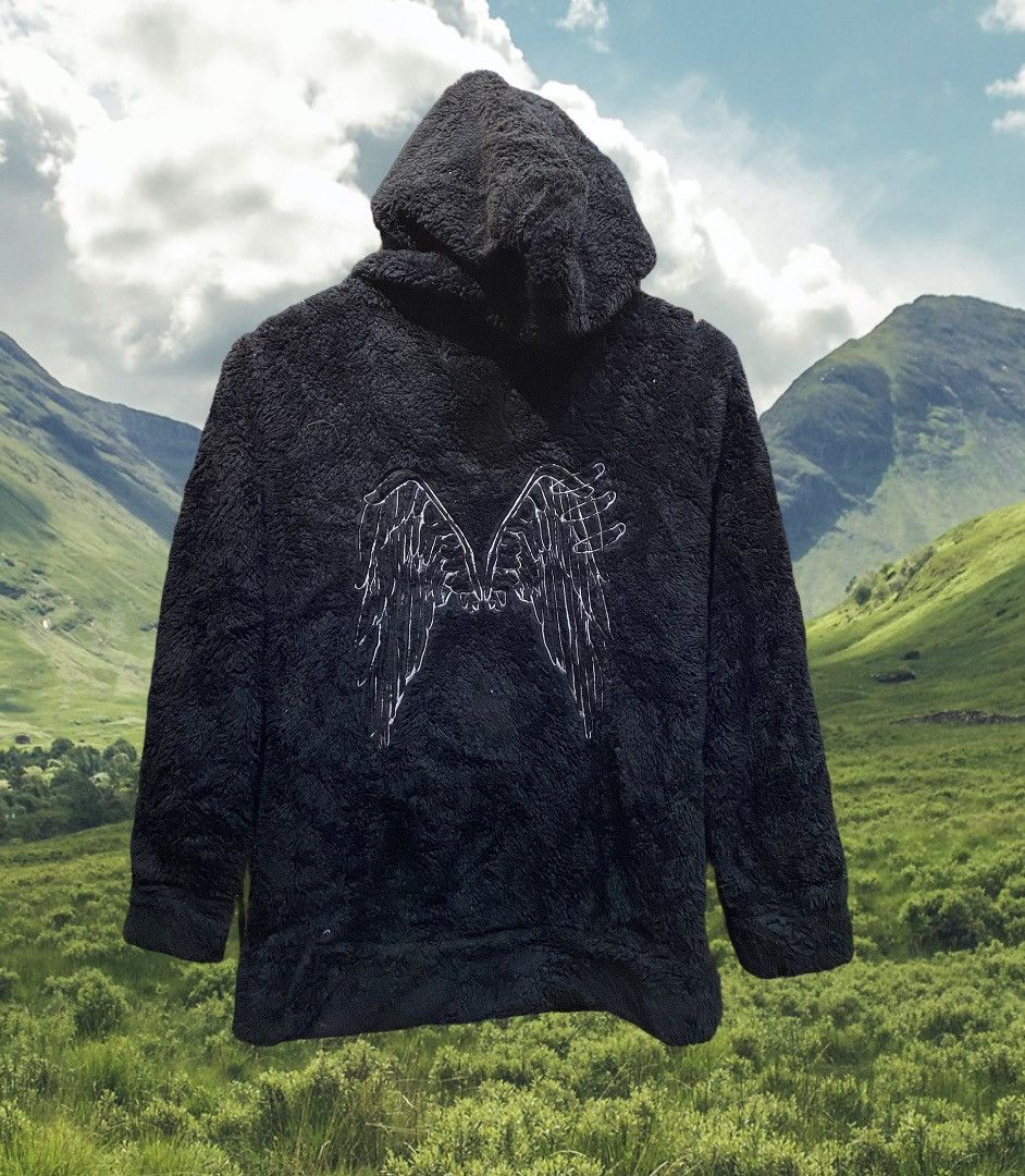 Japanese Brand Glad News Faux Fur Embroidered Wings Logo Hoodie Jacket Grailed