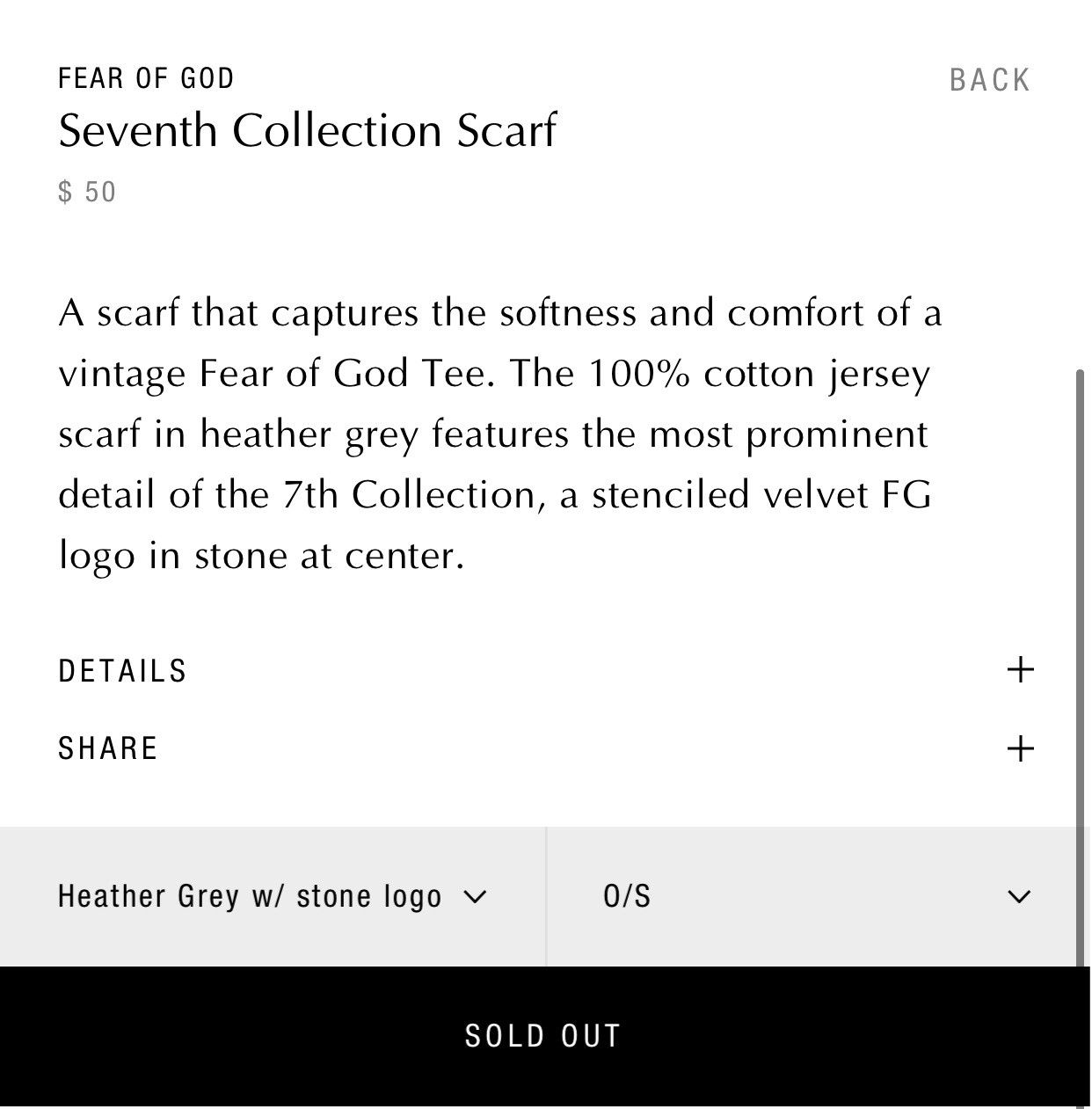 Fear of God Fear of God Seventh Collection Scarf Grey Face  